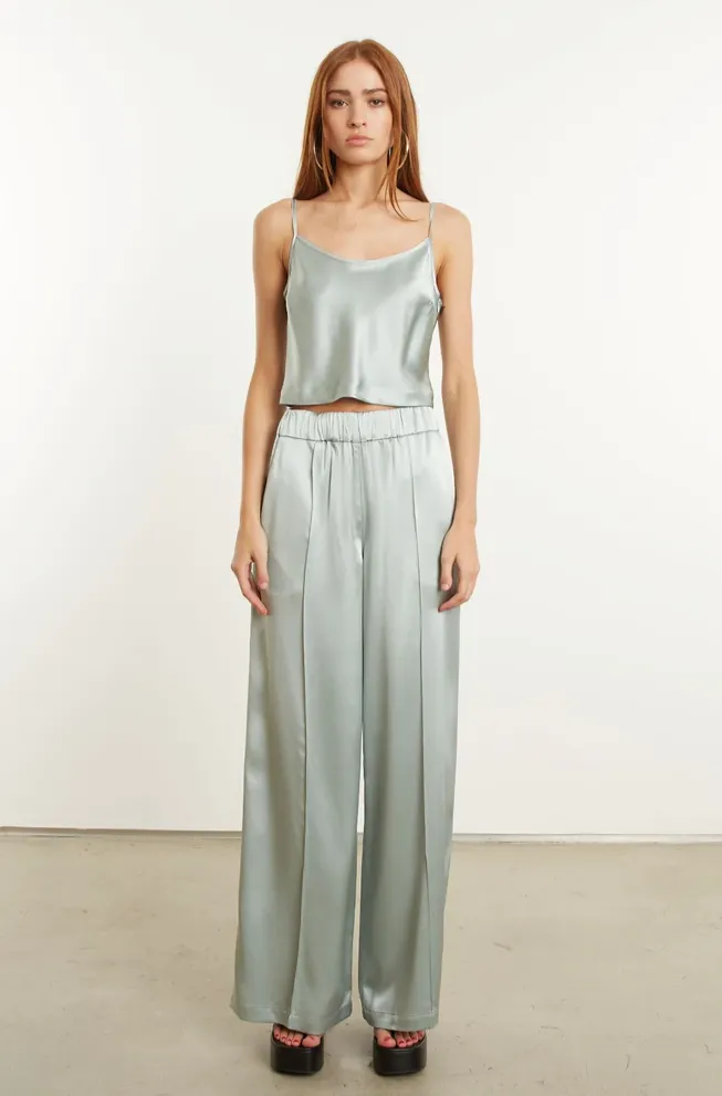 Sage Silk Wide Leg Pintuck Pants sold by SPRWMN