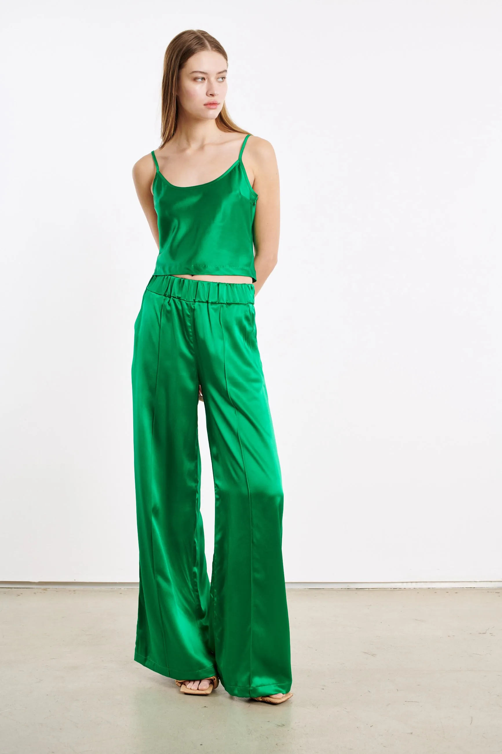 Green Silk Cropped Cami sold by SPRWMN product image thumbnail 2