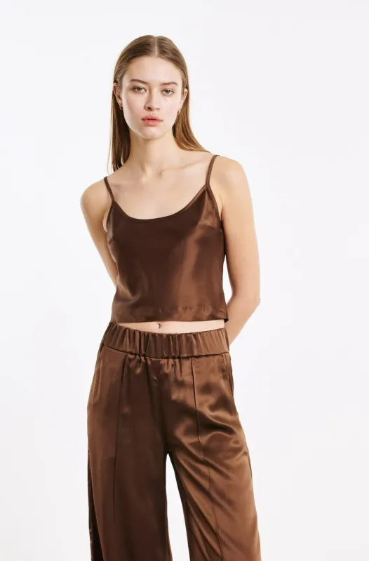 Dark Chocolate Silk Cropped Cami made by SPRWMN