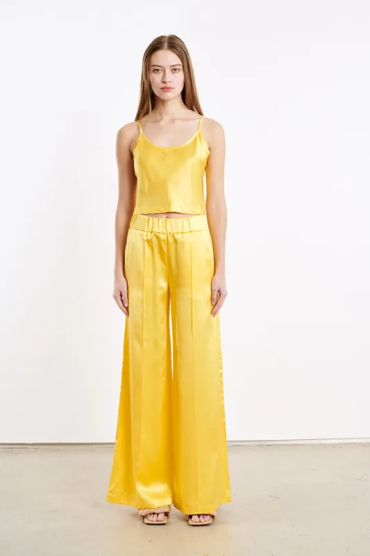 Yellow Silk Wide Leg Pintuck Pants sold by SPRWMN