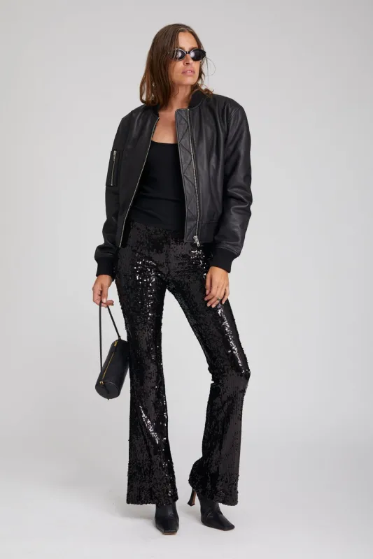 Black Sequin Micro Flare Pant sold by SPRWMN