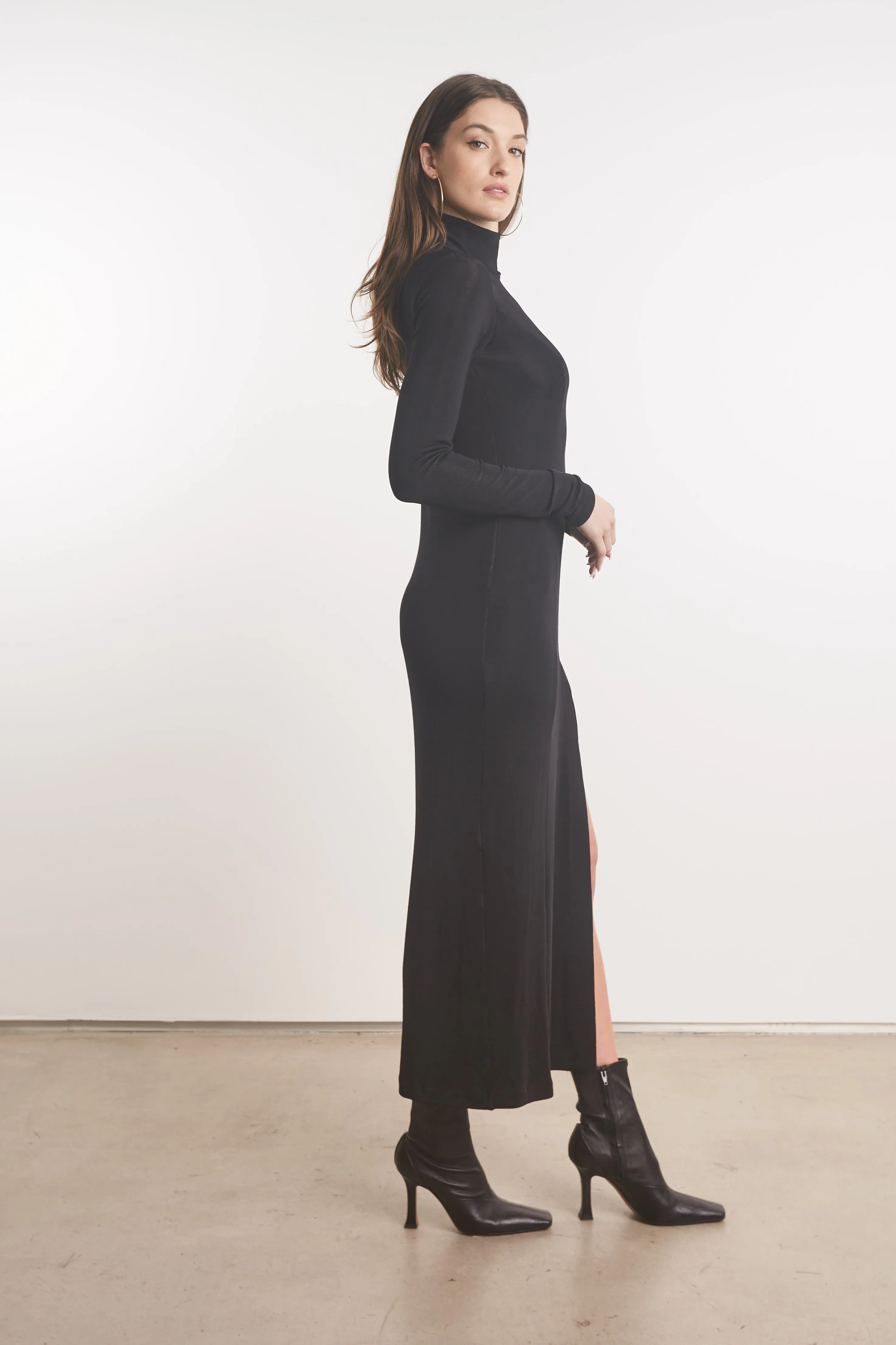 Black Slinky Mock Neck Maxi Dress sold by SPRWMN product image thumbnail 4
