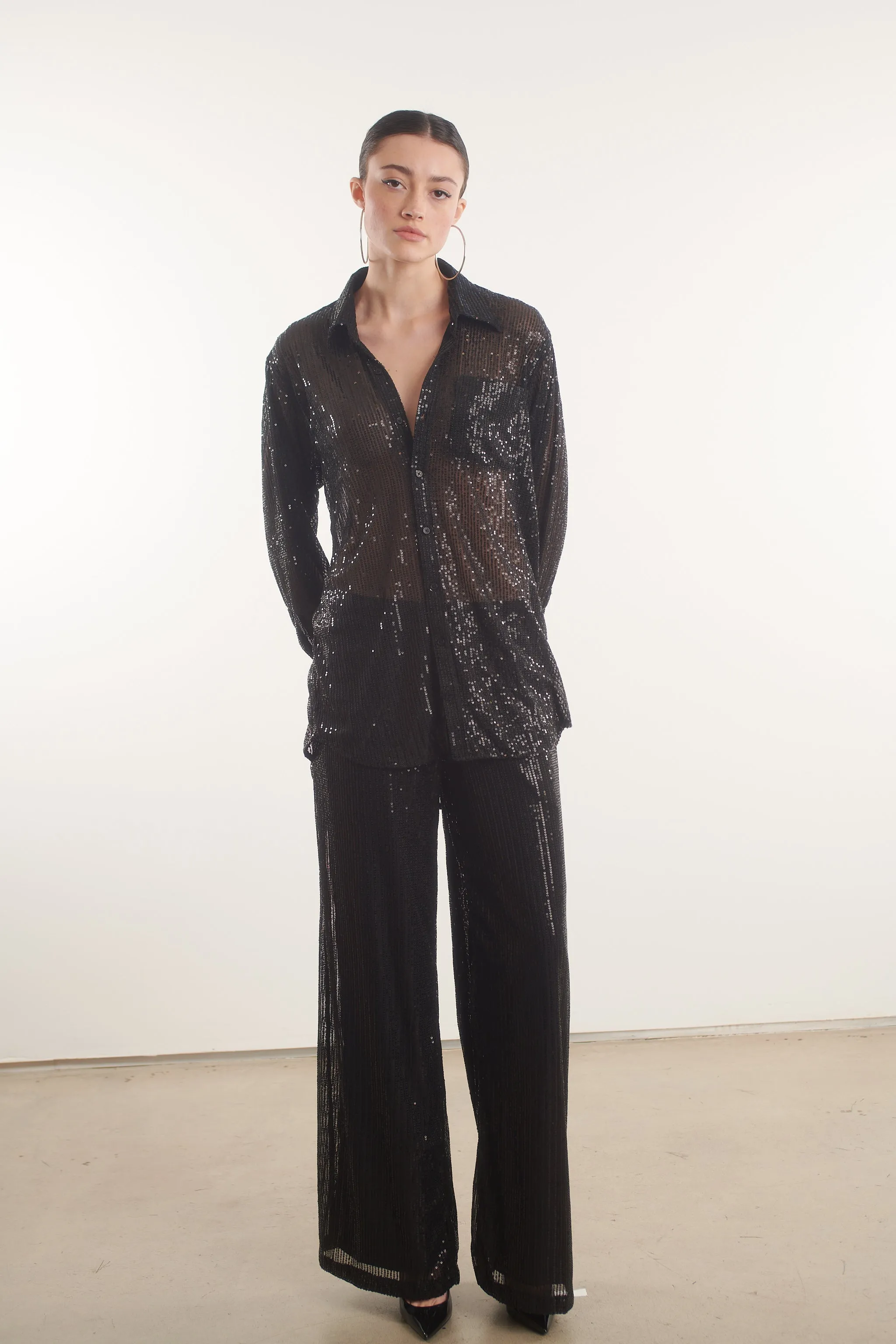 Black Sequin Wide Leg Pants sold by SPRWMN product image thumbnail 3