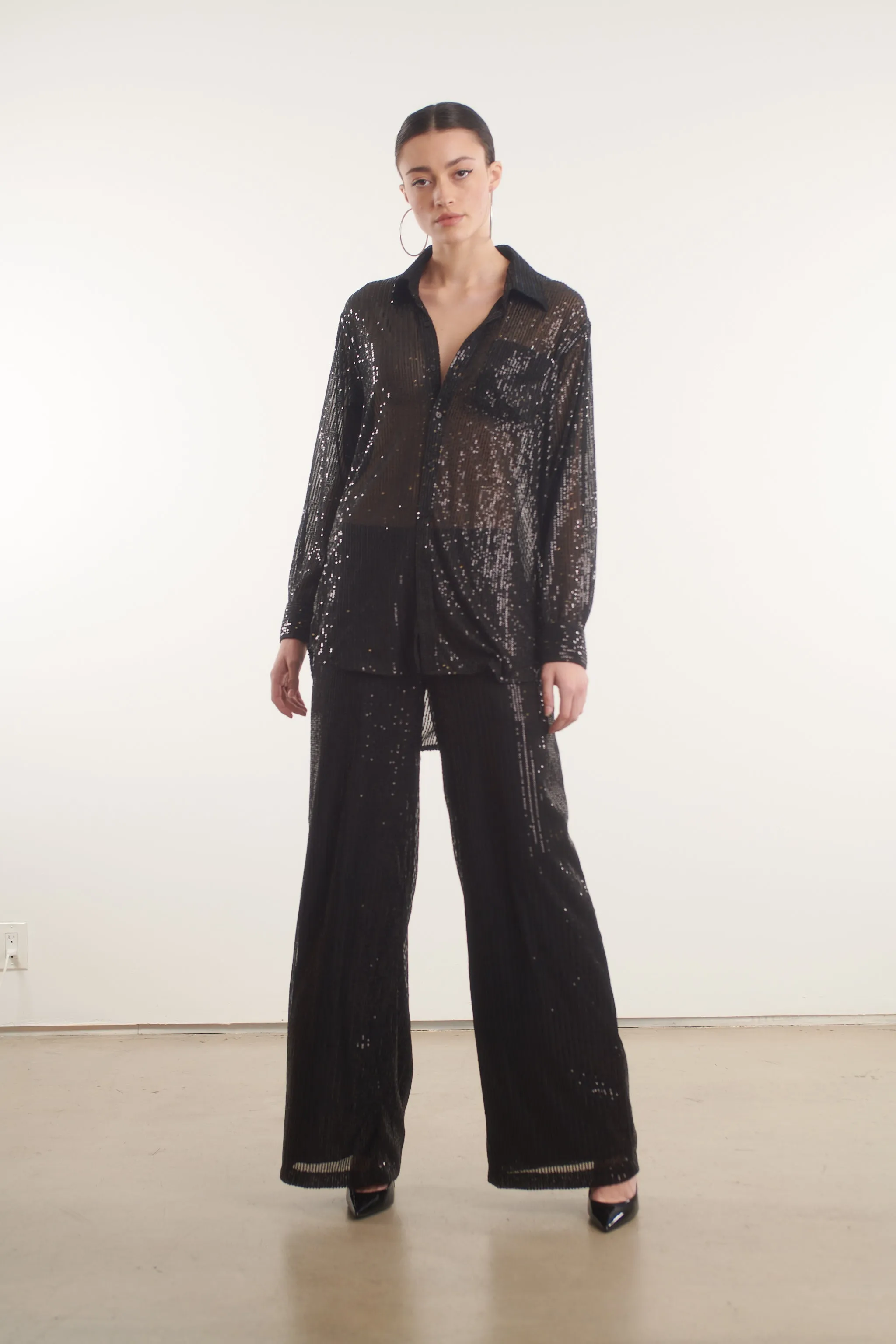 Black Sequin Wide Leg Pants sold by SPRWMN