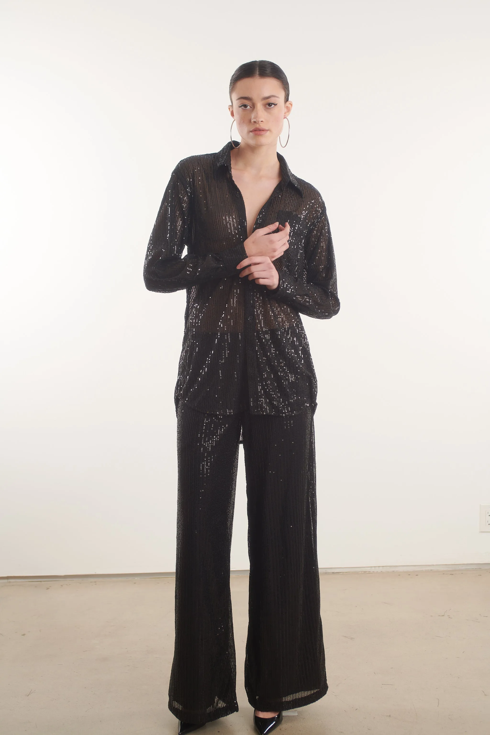 Black Sequin Wide Leg Pants sold by SPRWMN product image thumbnail 2