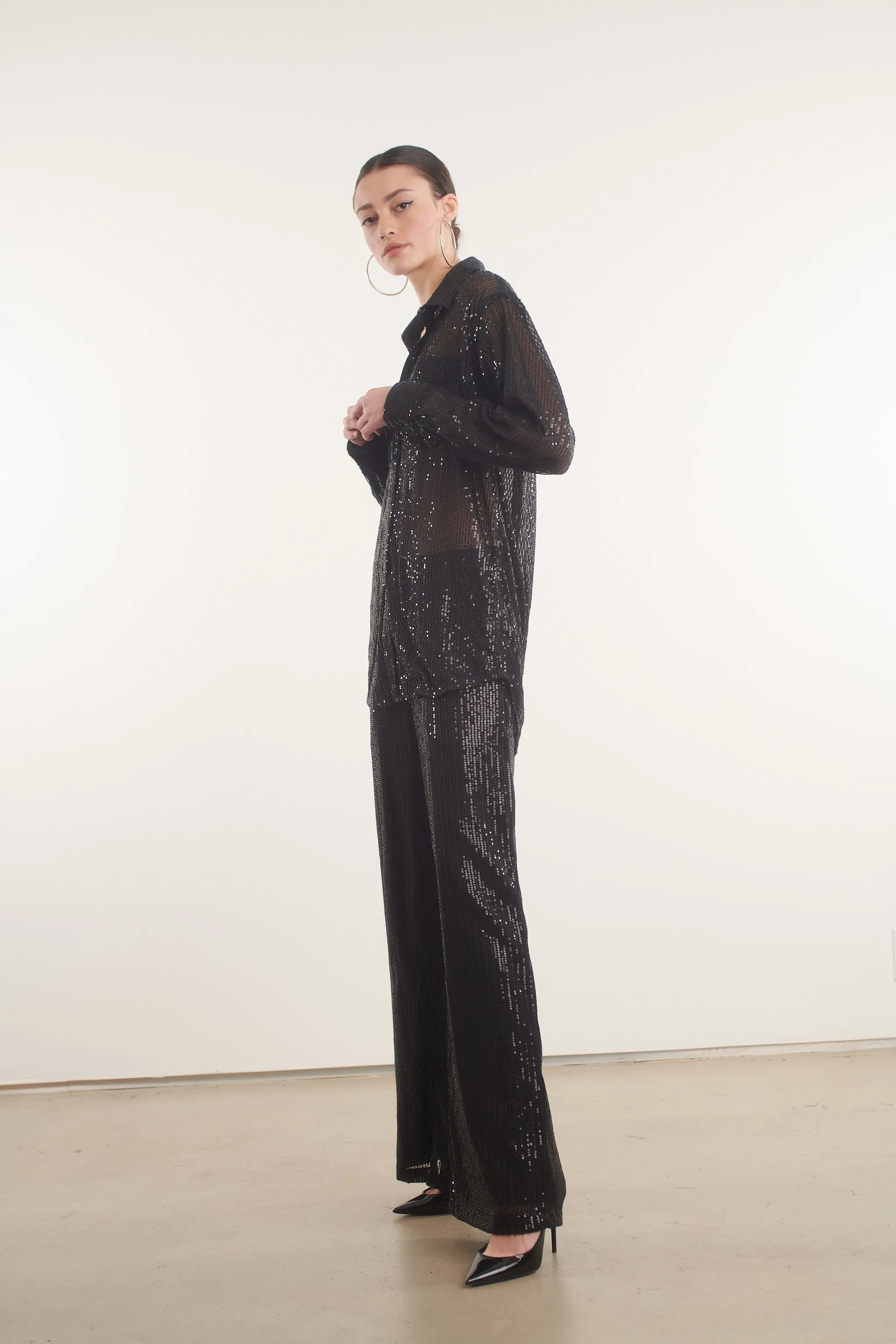 Black Sequin Wide Leg Pants sold by SPRWMN product image thumbnail 5