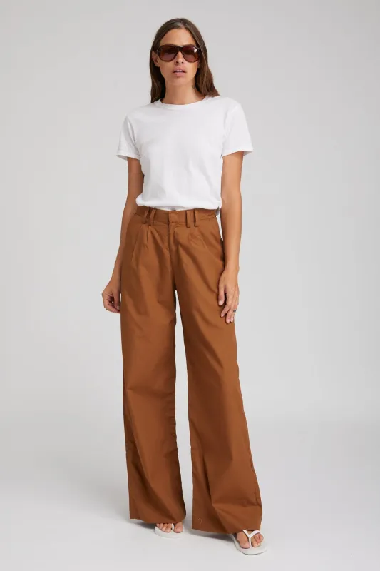 Espresso Cotton Poplin Pleated Trousers sold by SPRWMN