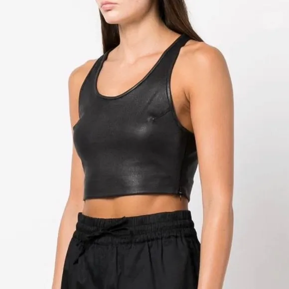 Black Leather Cropped Racerback Tank sold by SPRWMN product image thumbnail 2