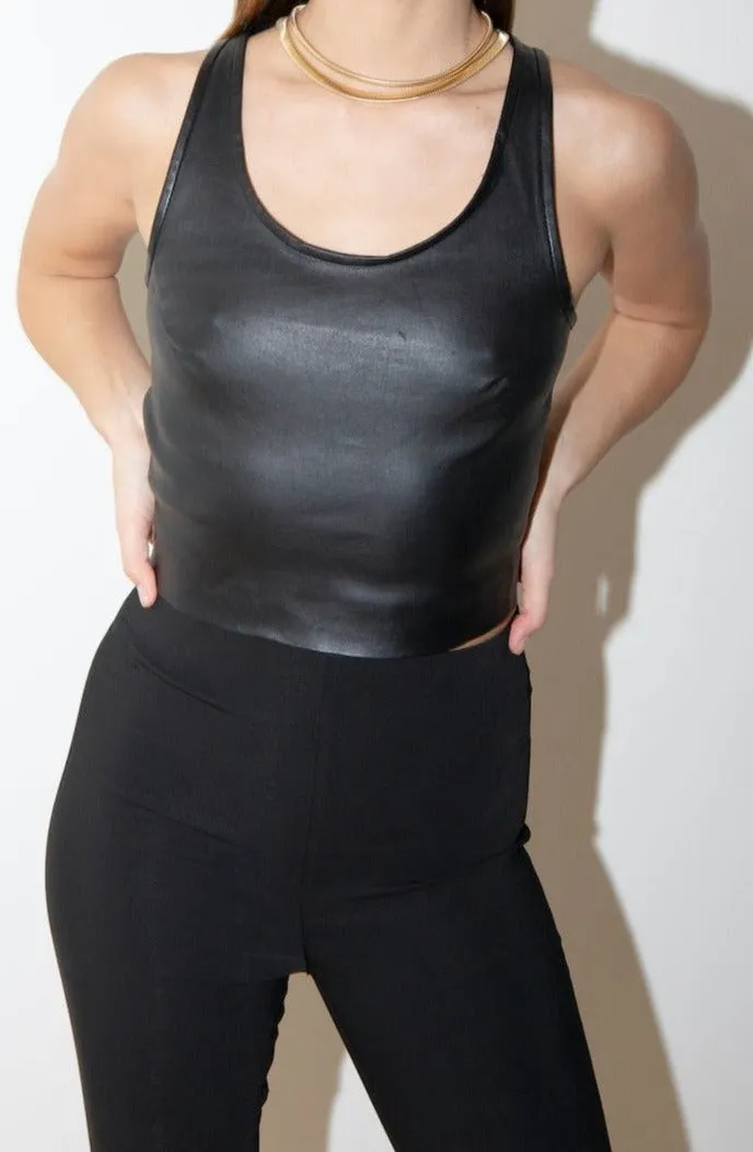 Black Leather Cropped Racerback Tank sold by SPRWMN