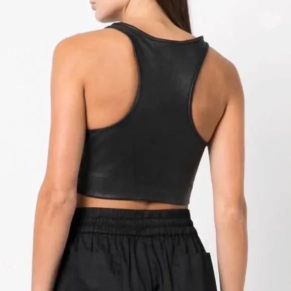 Black Leather Cropped Racerback Tank sold by SPRWMN product image thumbnail 3
