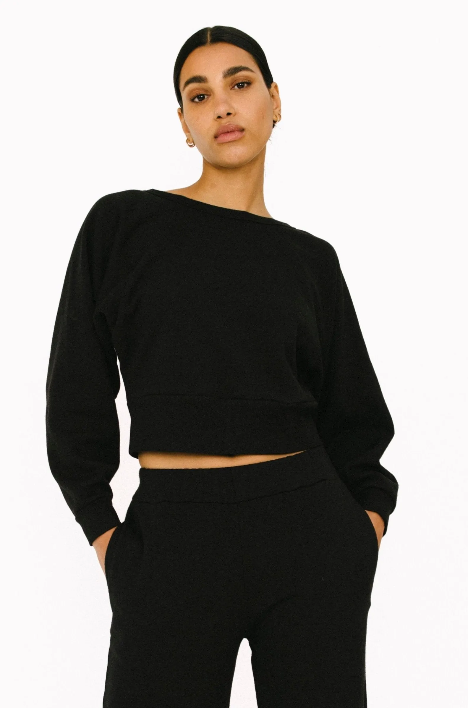 Black Cropped Dolman Sweatshirt sold by SPRWMN