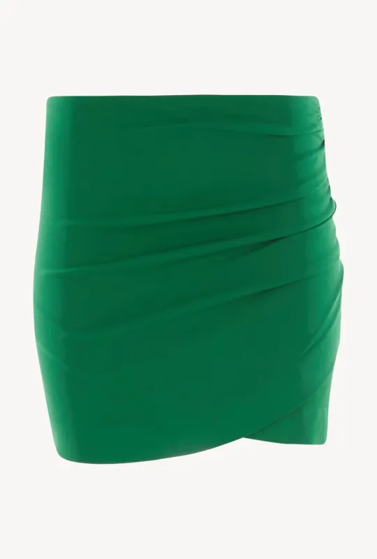 Evergreen Crepe Shirred Wrap Mini Skirt sold by SPRWMN
