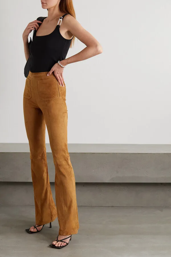 Cognac Suede Patch Pocket Super Flare Pants sold by SPRWMN product image thumbnail 5