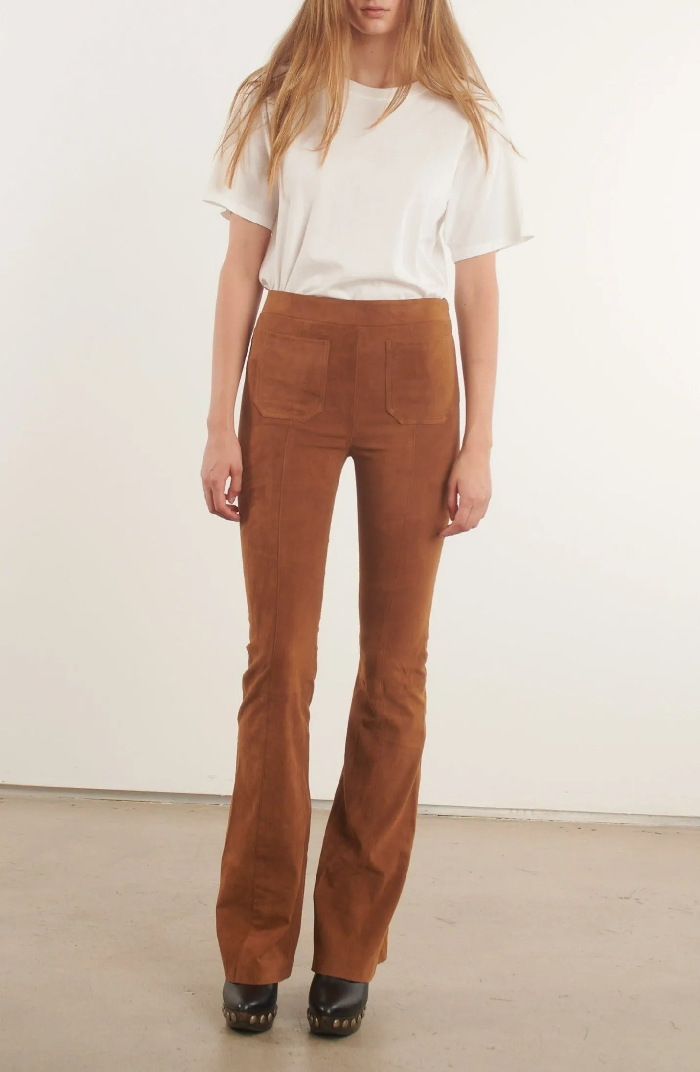Cognac Suede Patch Pocket Super Flare Pants sold by SPRWMN product image thumbnail 3