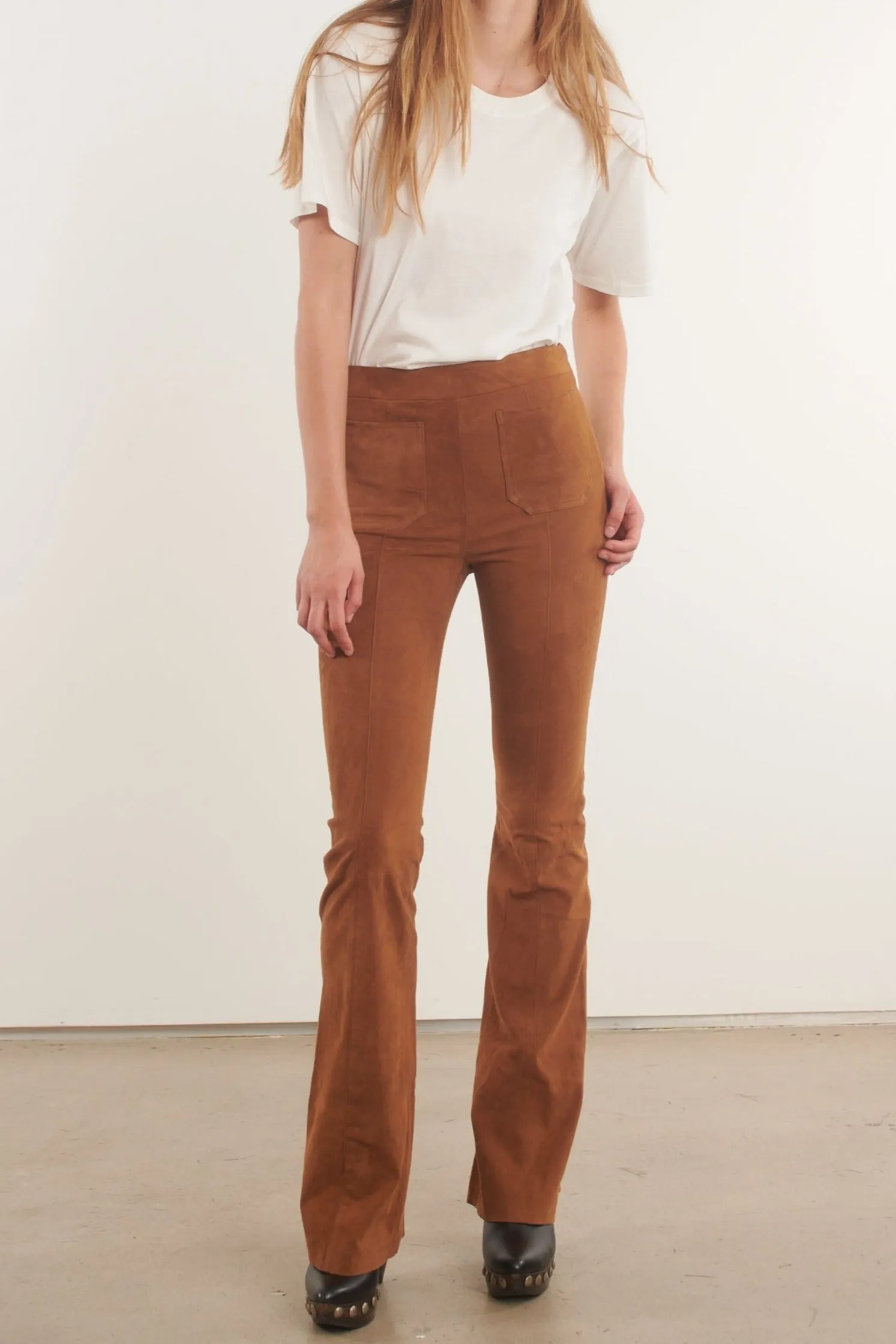 Cognac Suede Patch Pocket Super Flare Pants sold by SPRWMN product image thumbnail 2