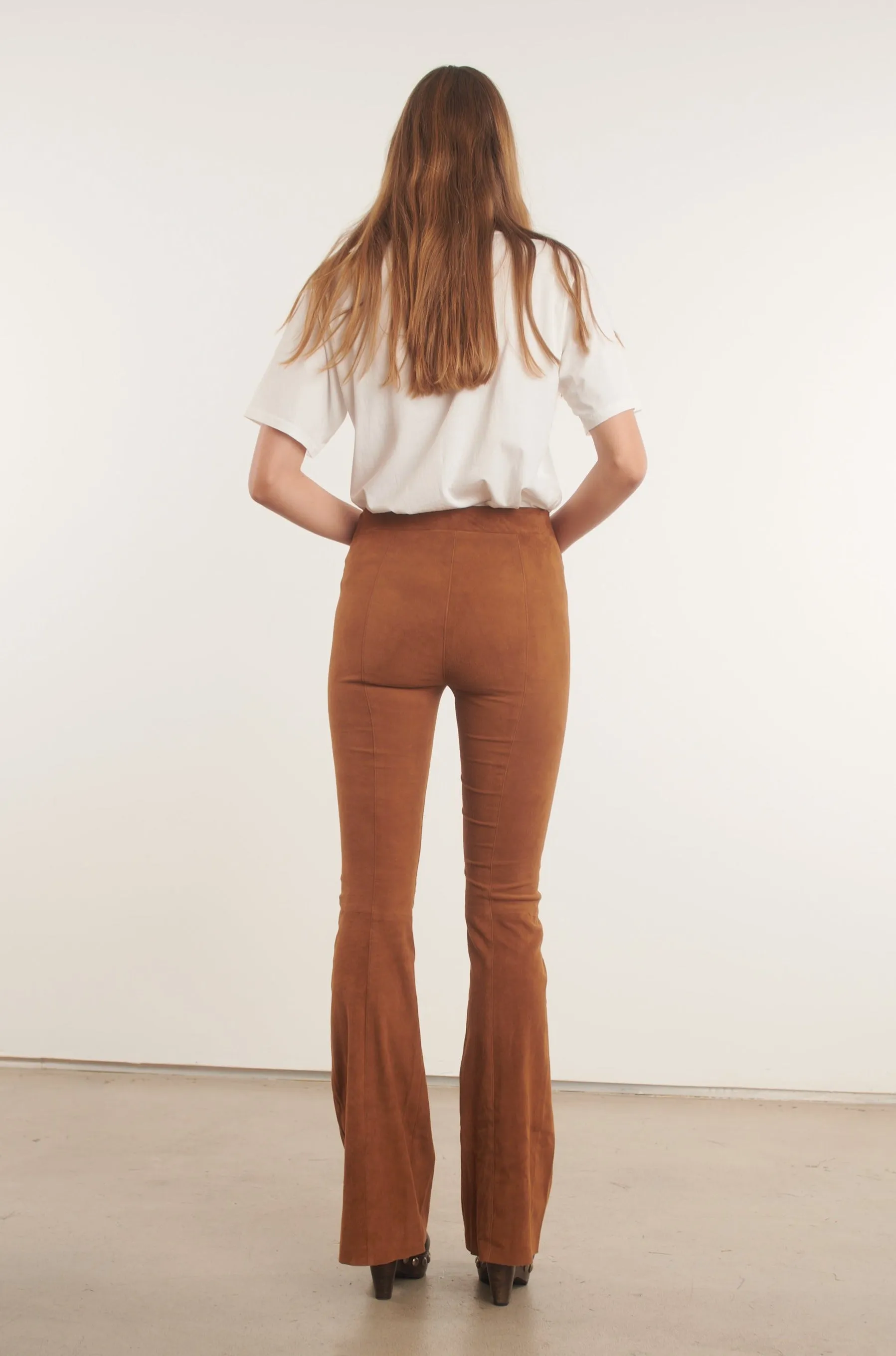 Cognac Suede Patch Pocket Super Flare Pants sold by SPRWMN product image thumbnail 4