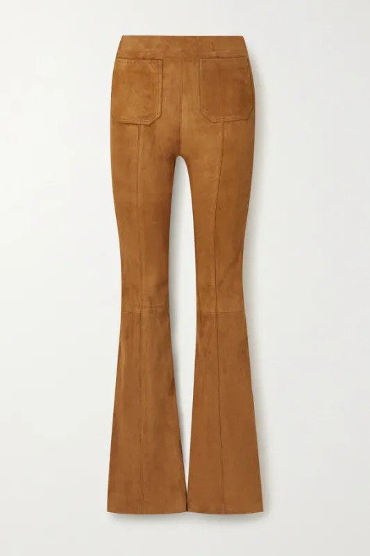 Cognac Suede Patch Pocket Super Flare Pants sold by SPRWMN