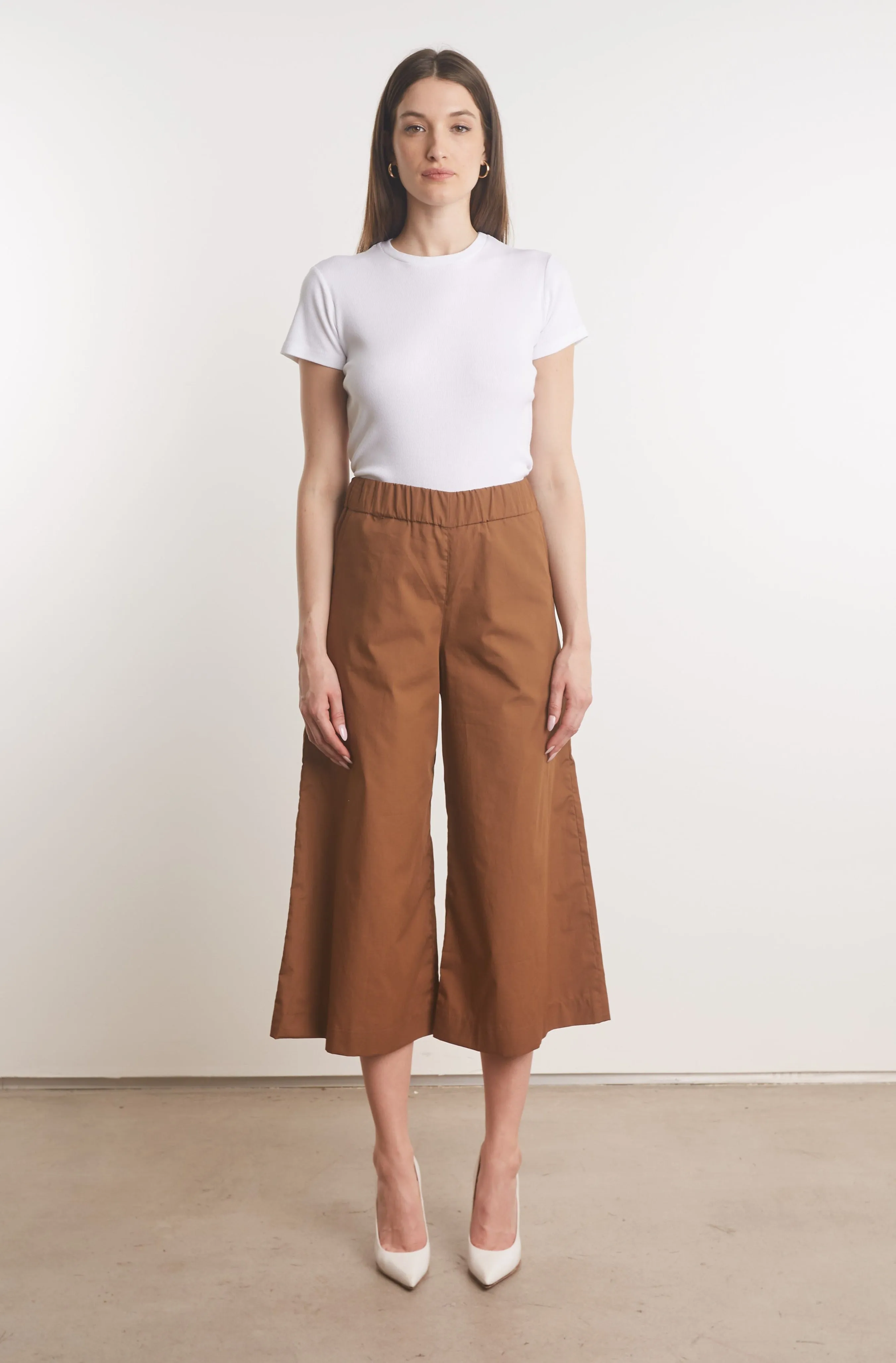 Espresso Cotton Poplin Culotte Pants sold by SPRWMN