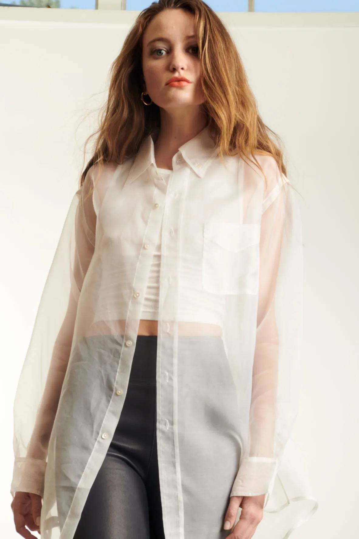 Off White Silk Organza Pocket Shirt sold by SPRWMN product image thumbnail 2