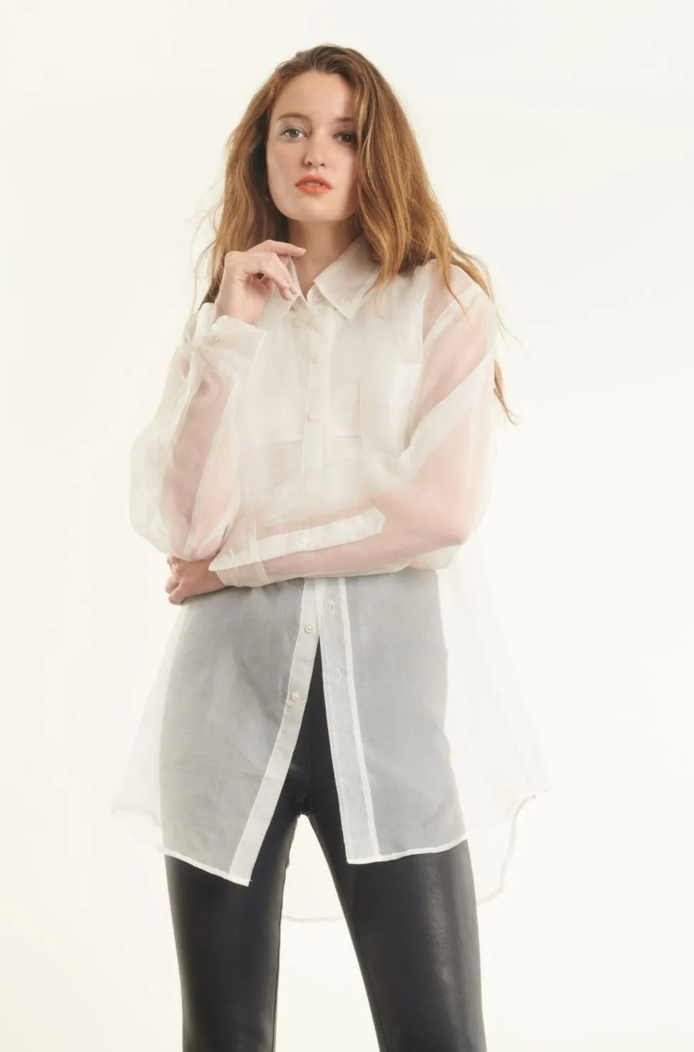 Off White Silk Organza Pocket Shirt sold by SPRWMN