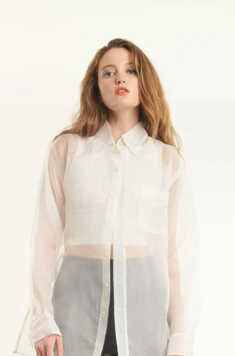 Off White Silk Organza Pocket Shirt sold by SPRWMN product image thumbnail 4
