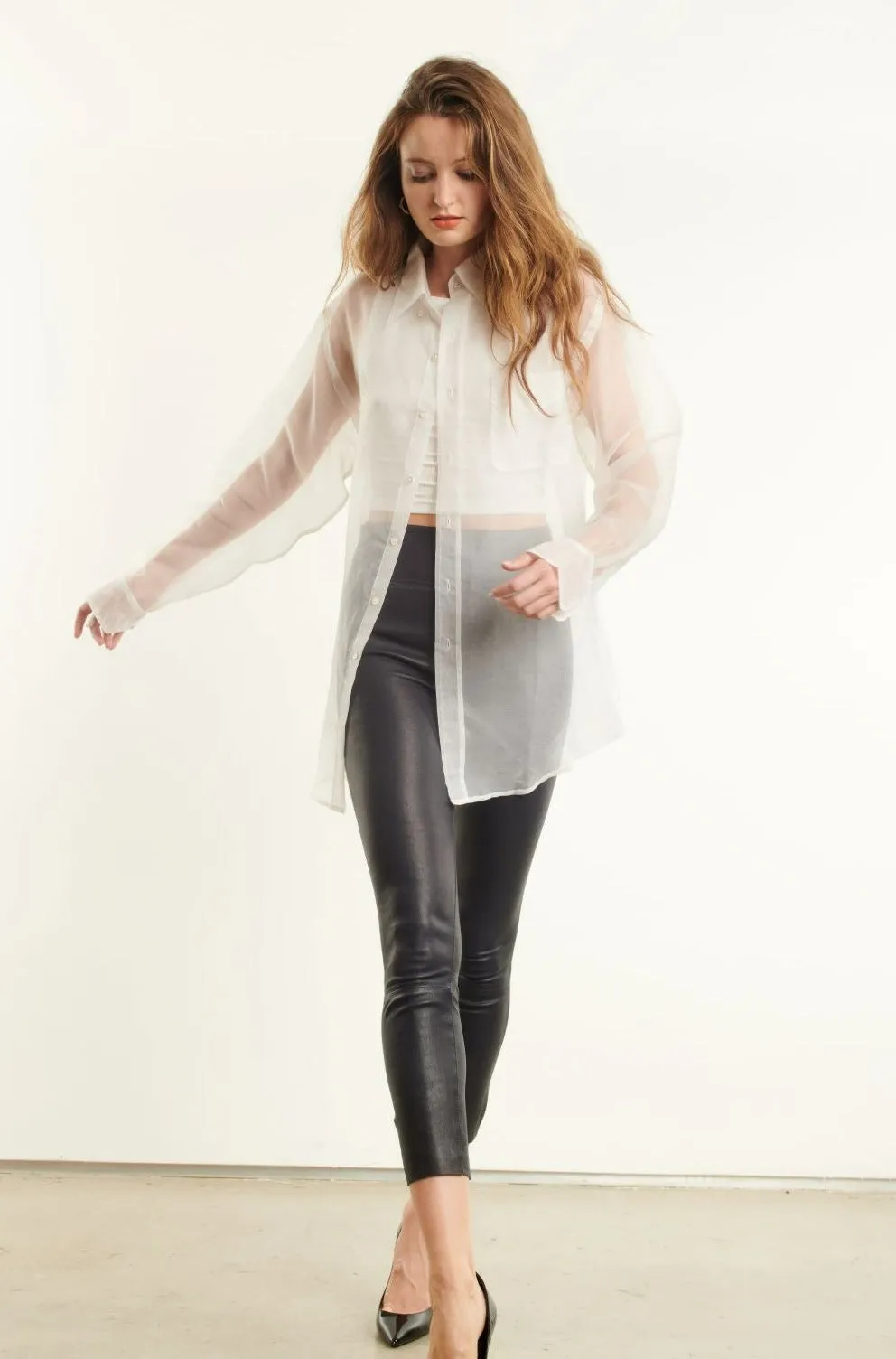 Off White Silk Organza Pocket Shirt sold by SPRWMN product image thumbnail 3