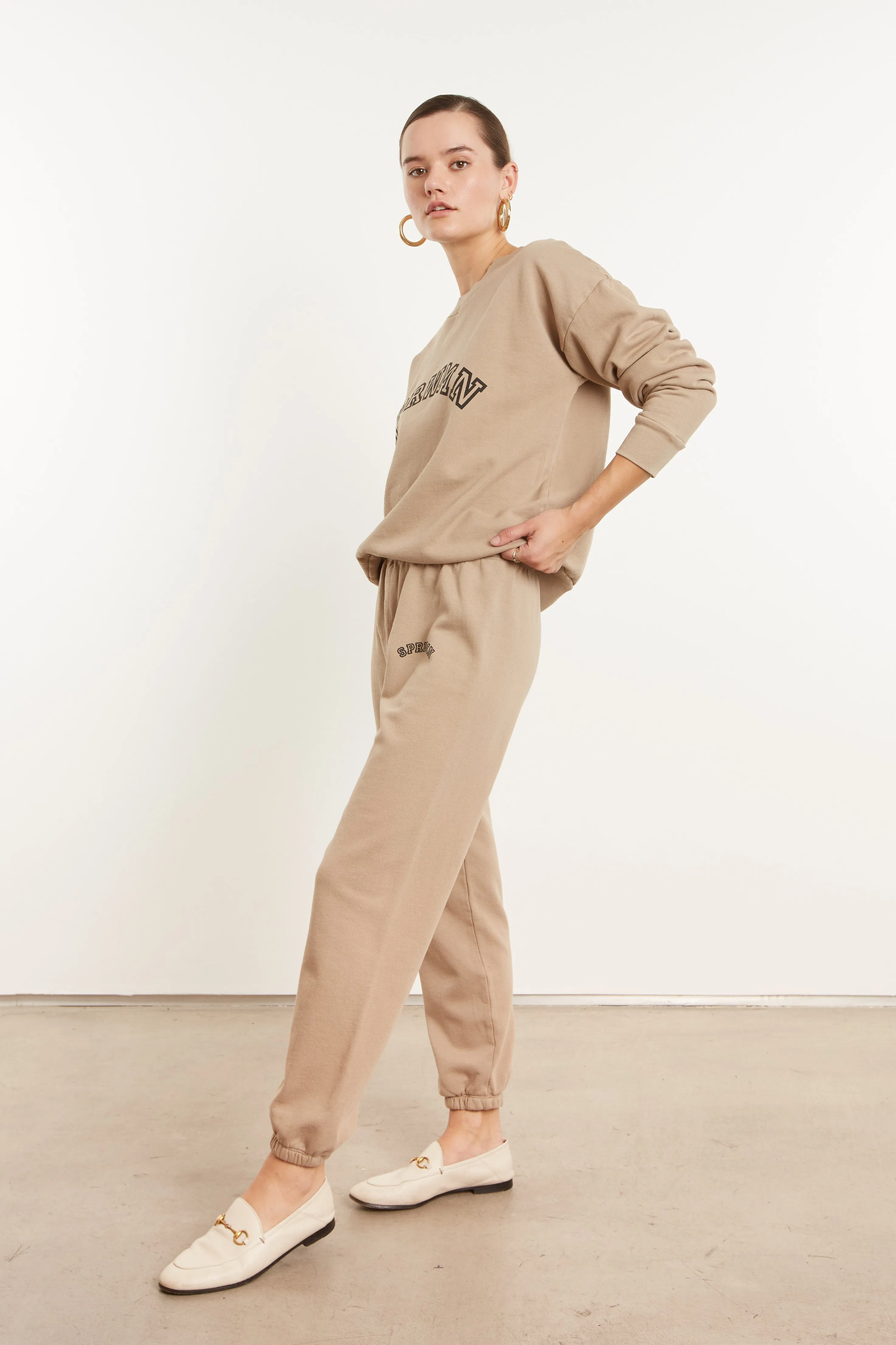 Khaki Cotton College Logo Sweatpants sold by SPRWMN