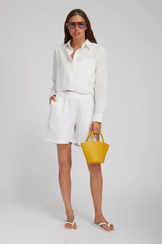 White Linen Culotte Shorts sold by SPRWMN
