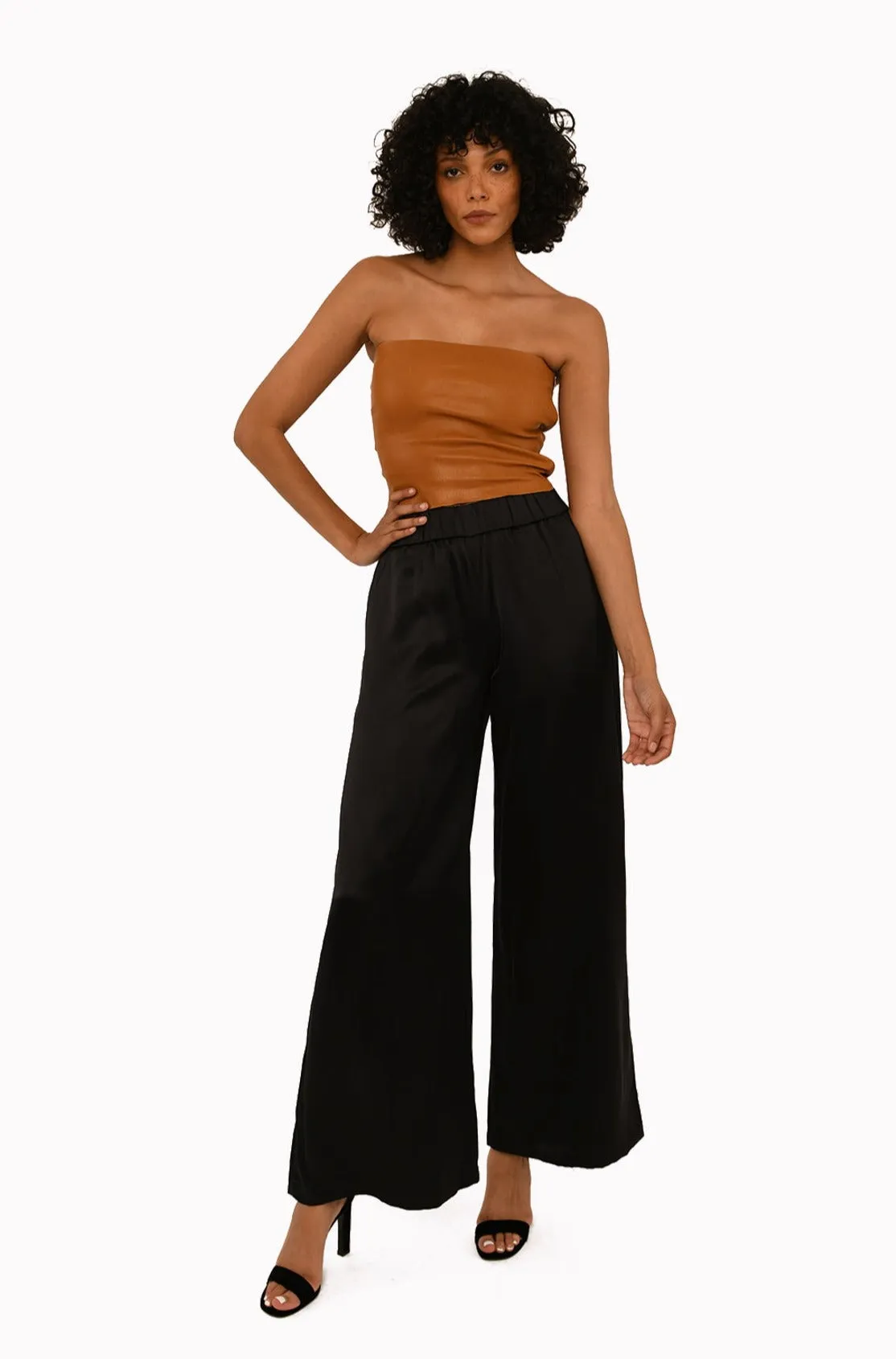 Black Silk Wide Leg Pants sold by SPRWMN product image thumbnail 2