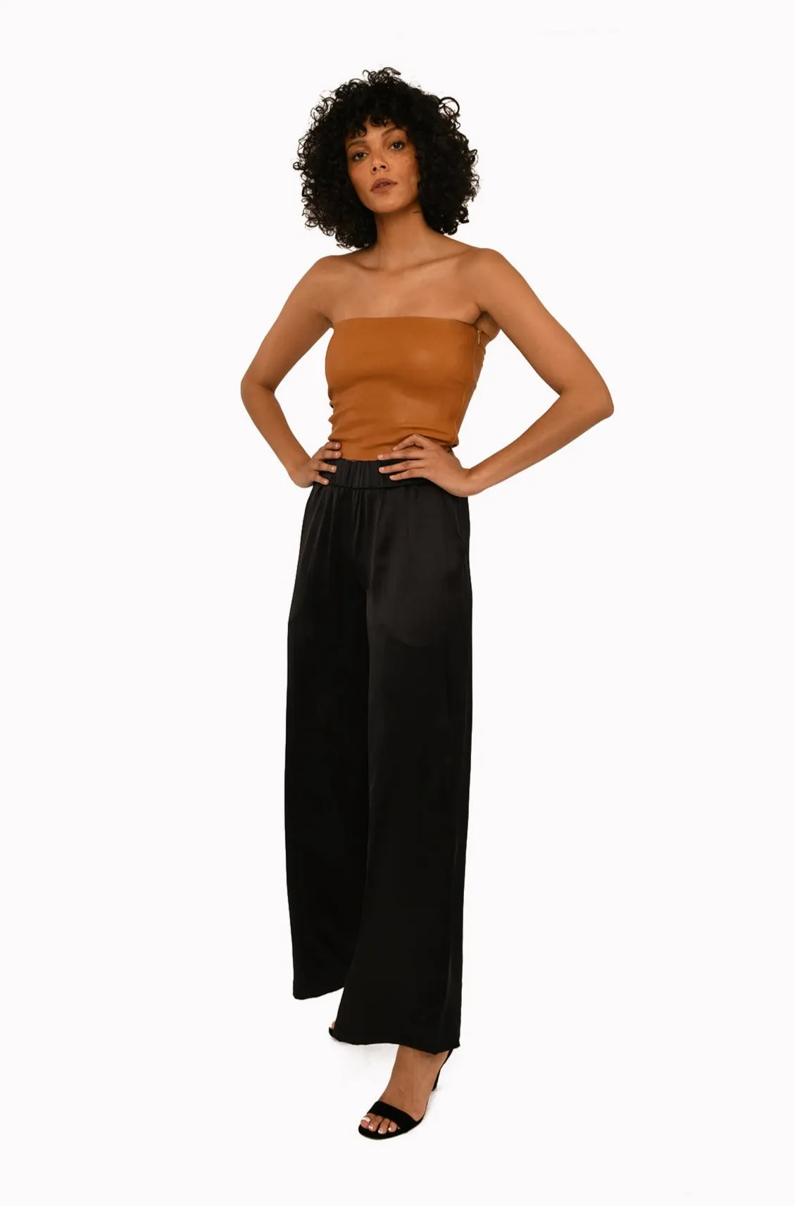 Black Silk Wide Leg Pants sold by SPRWMN product image thumbnail 4