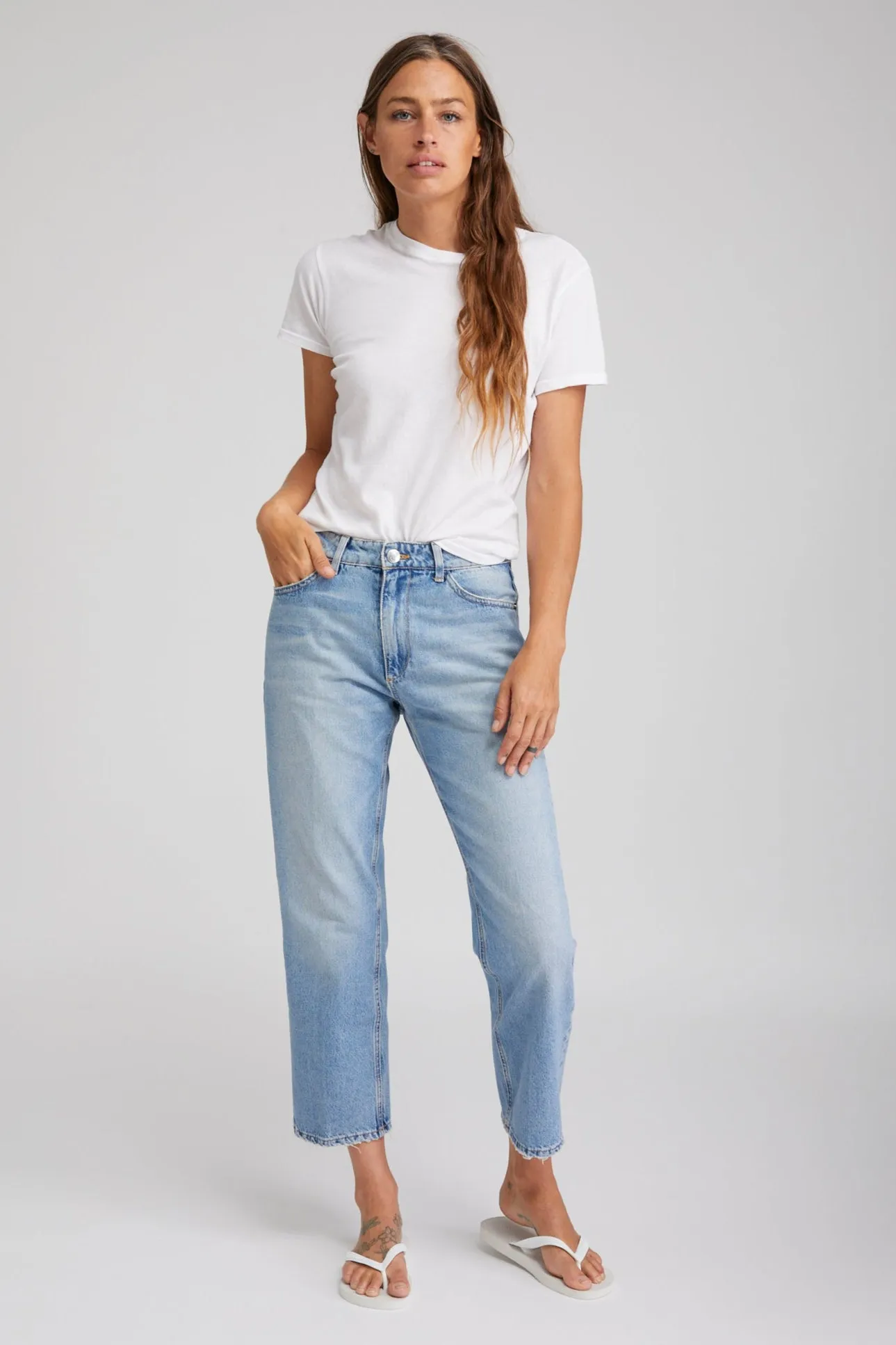 Victoria Cropped Straight Leg Denim sold by SPRWMN