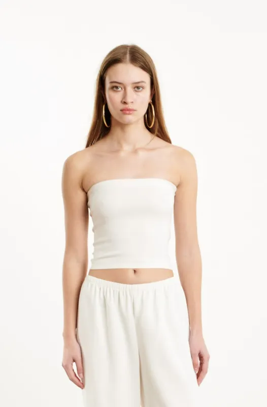 White Crepe Tube Top sold by SPRWMN