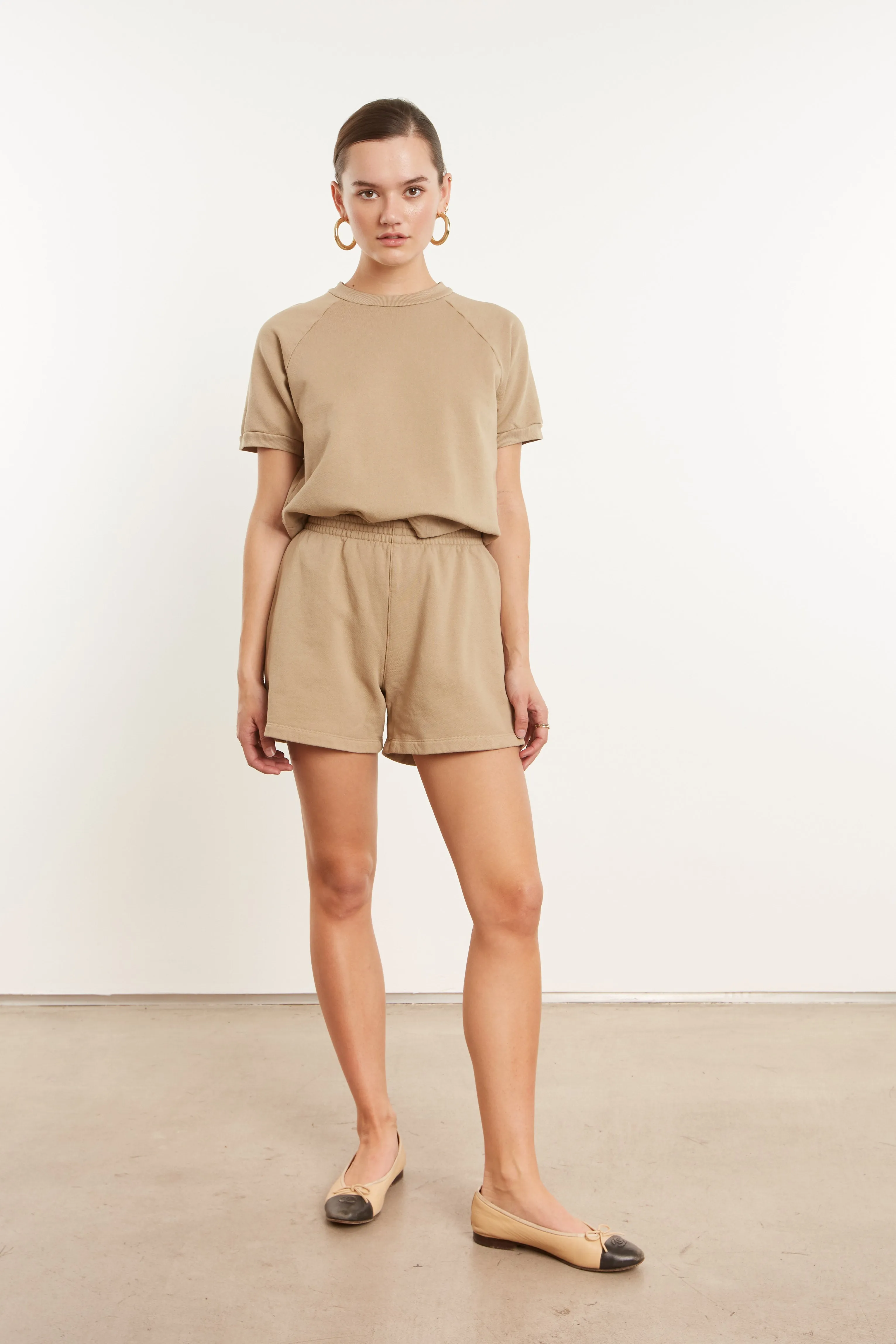 Khaki Cotton Raglan Sweatshorts sold by SPRWMN