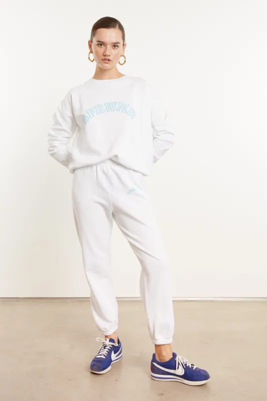 White Cotton College Logo Sweatpants sold by SPRWMN