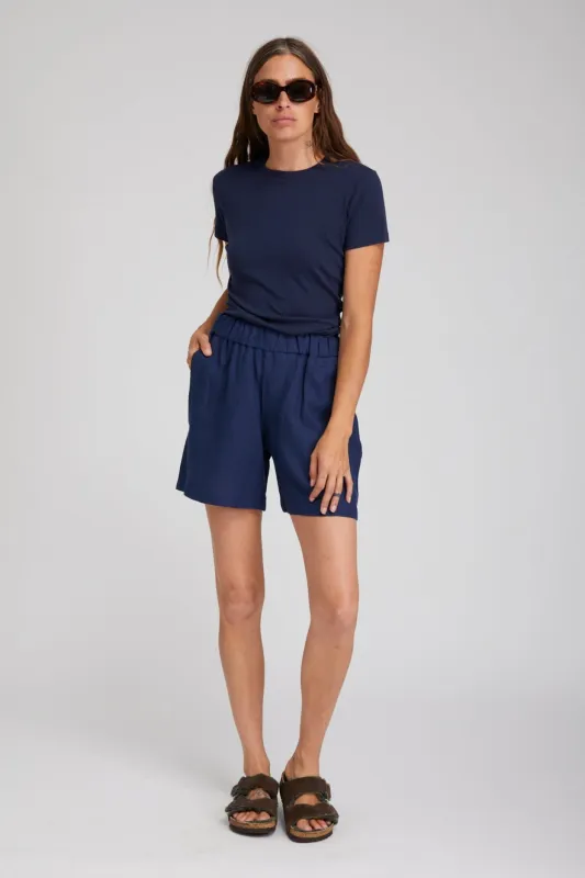 Navy Linen Culotte Shorts sold by SPRWMN