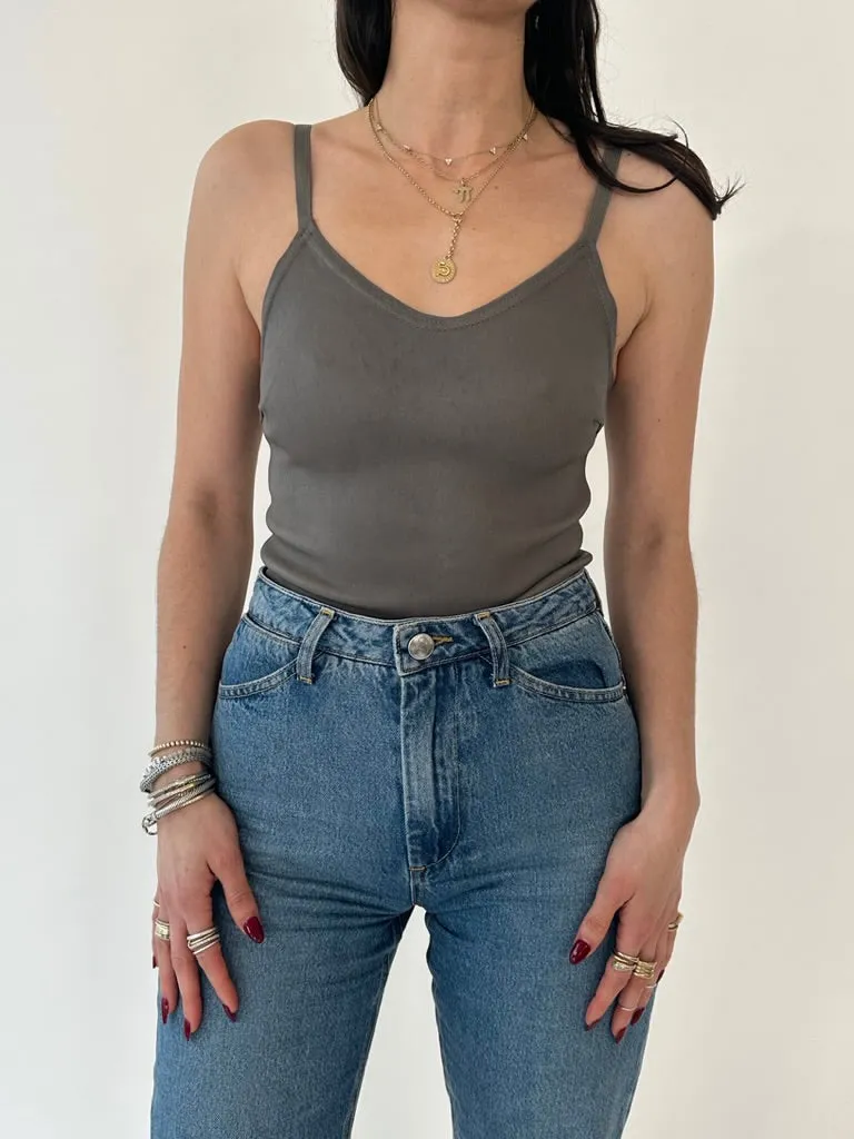 Washed Grey Leather Camisole Tank sold by SPRWMN