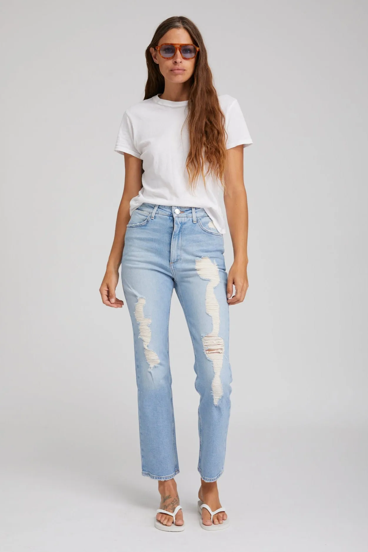 Alanis Boyfriend Distressed Denim sold by SPRWMN