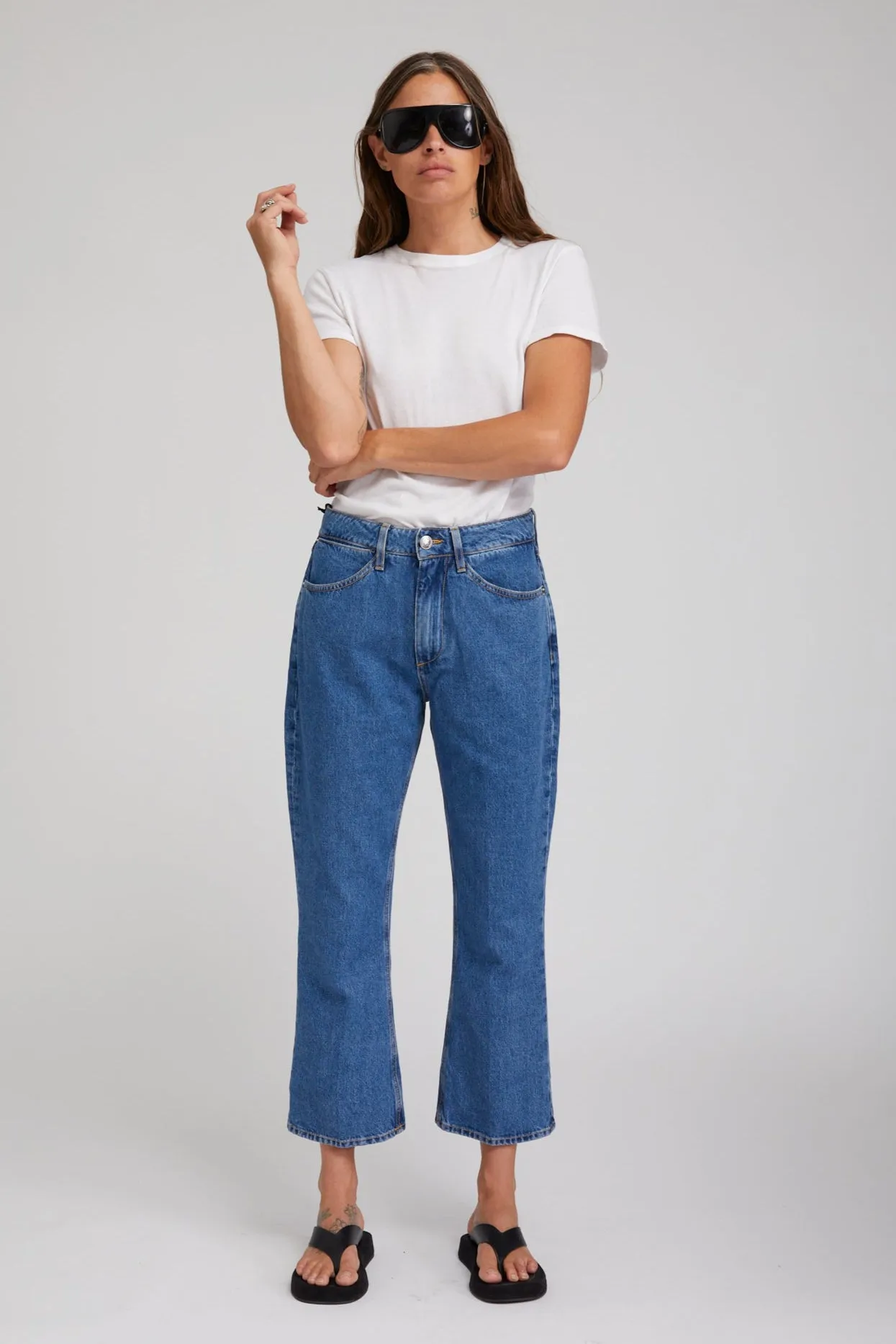 Goodall Crop Flare Denim Pants sold by SPRWMN