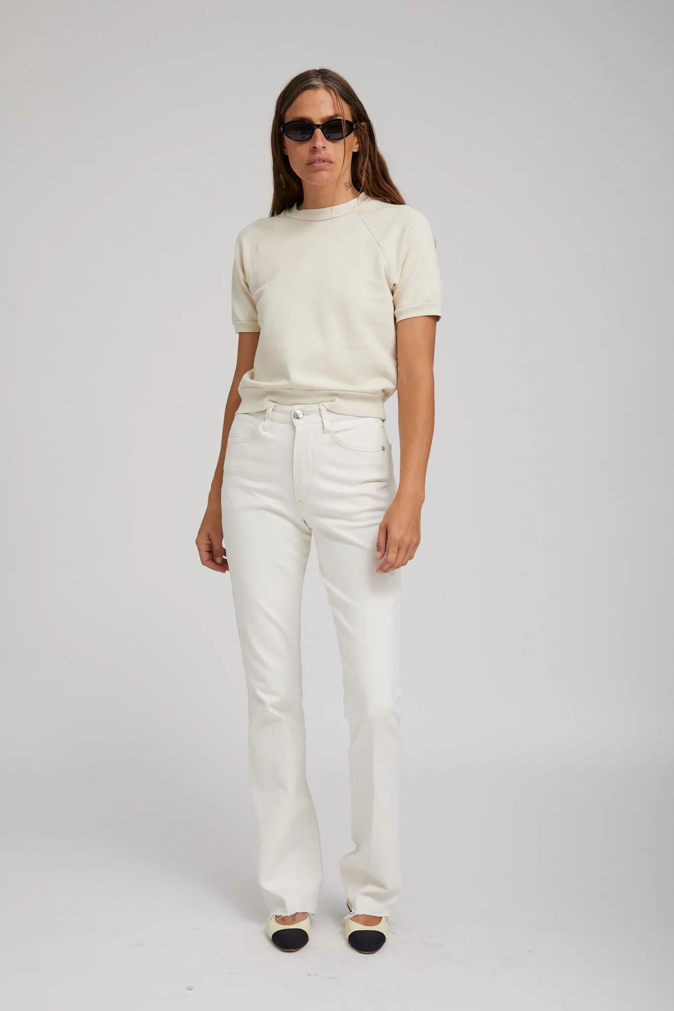 Earhart Vintage White Micro Flare Denim sold by SPRWMN