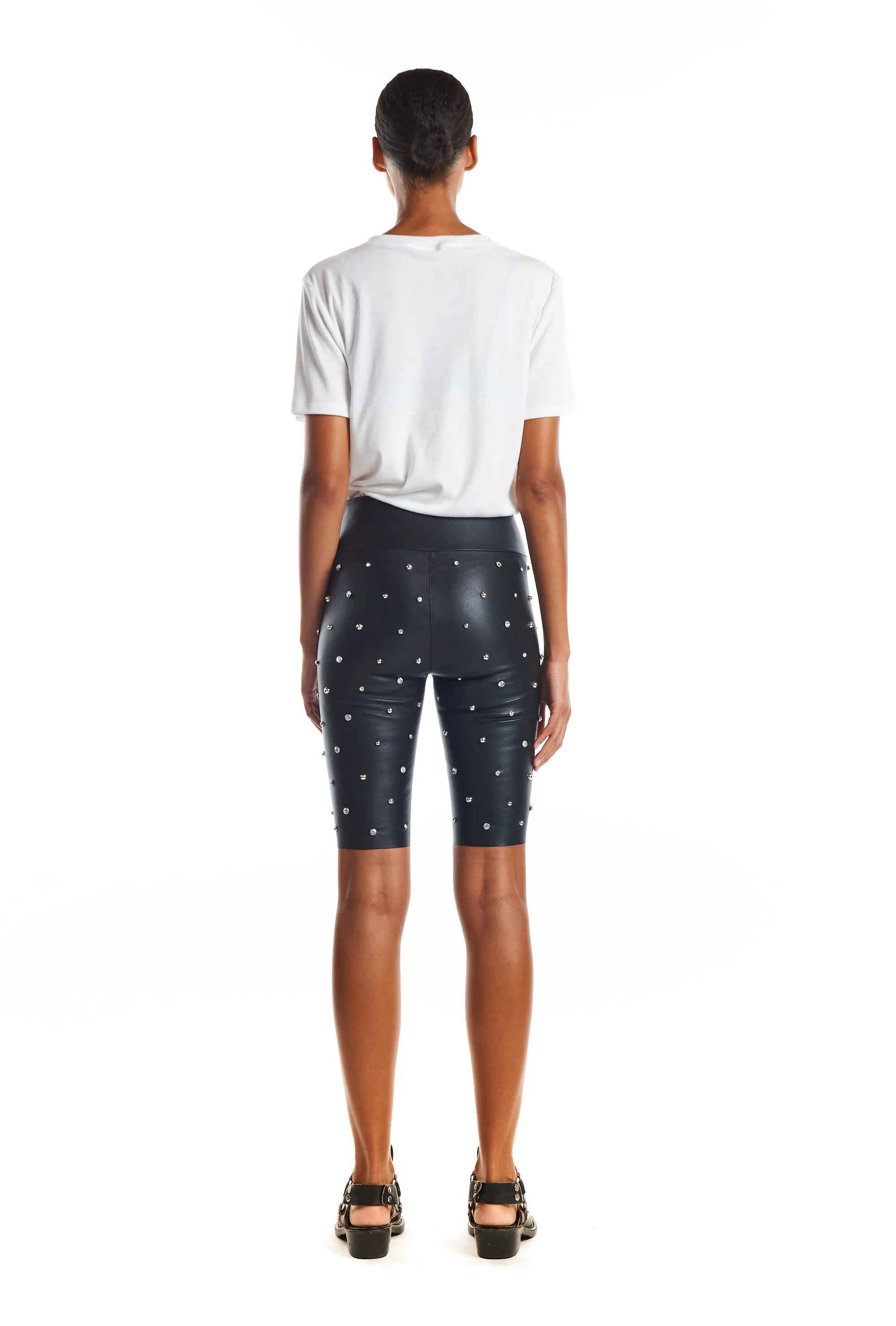 Black Leather Rhinestone Biker Shorts sold by SPRWMN product image thumbnail 2