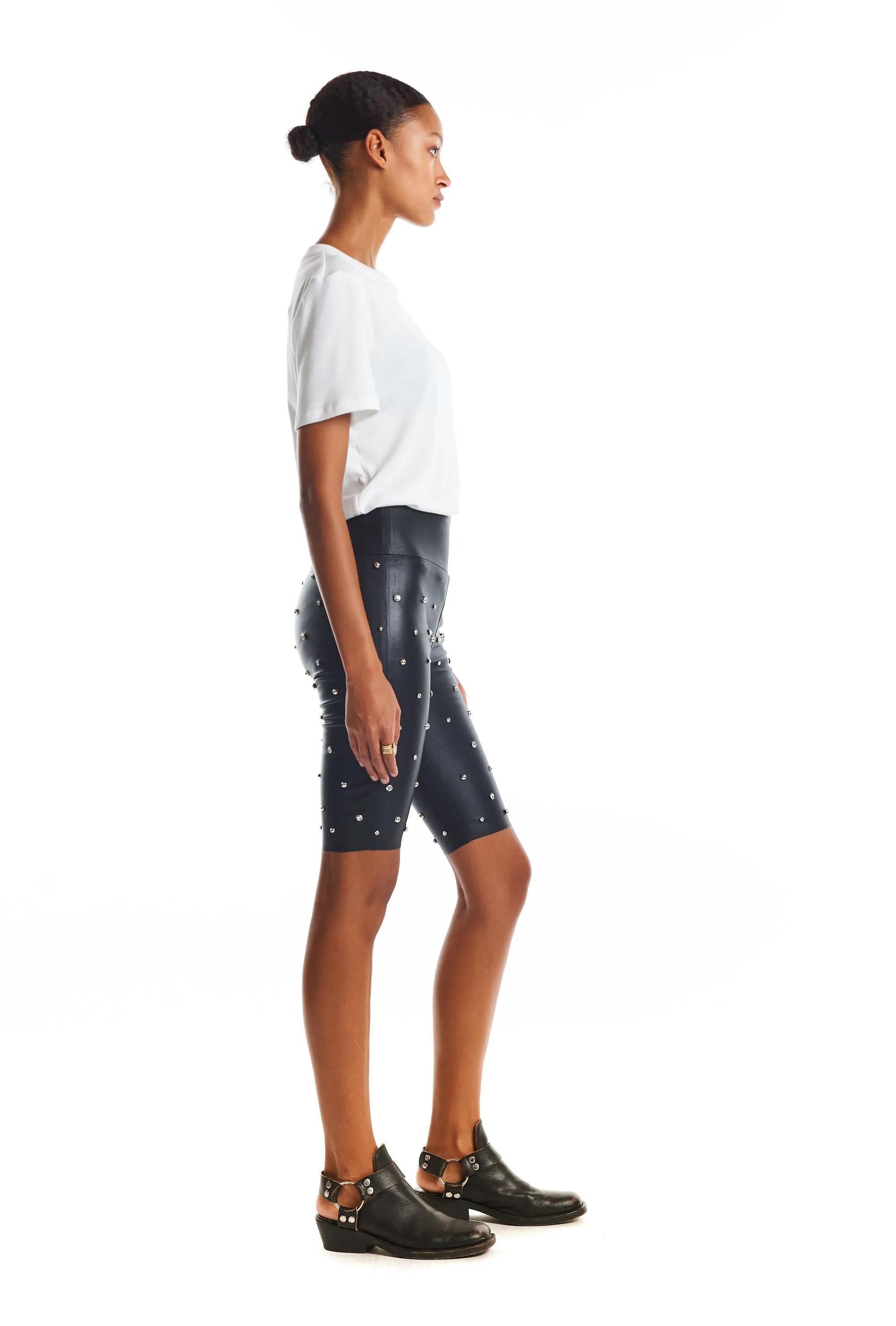 Black Leather Rhinestone Biker Shorts sold by SPRWMN product image thumbnail 3