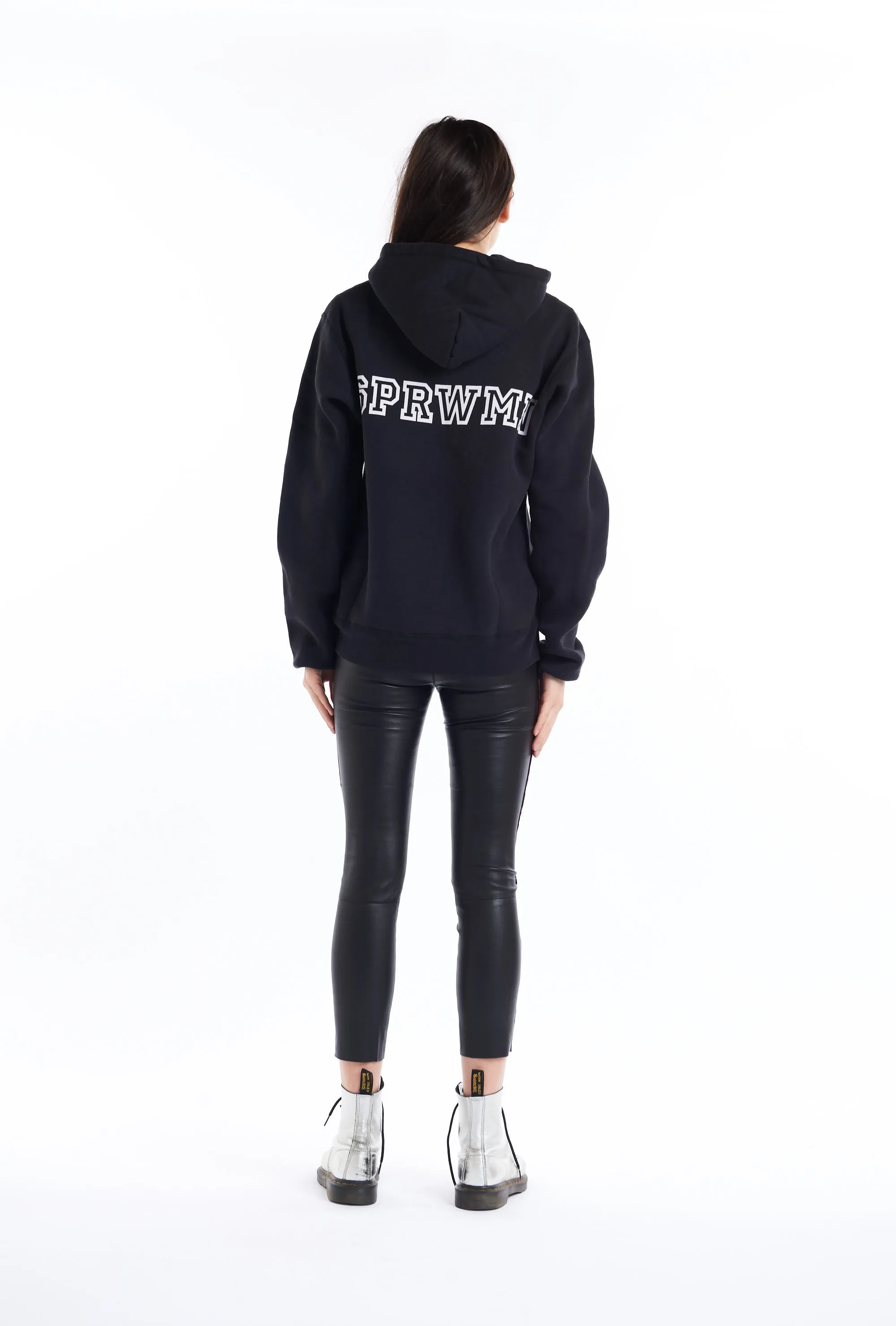 Black Leather Crop Metallic Piped Leggings sold by SPRWMN product image thumbnail 2