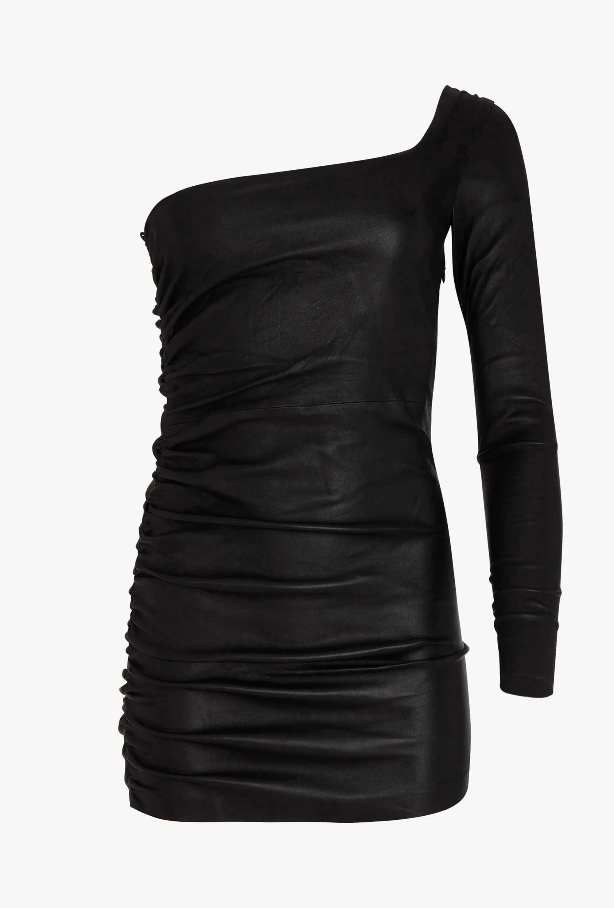 Black Leather One Shoulder Shirred Dress sold by SPRWMN product image thumbnail 2