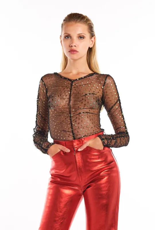 Black/Gold Mesh Polka Dot Top made by SPRWMN