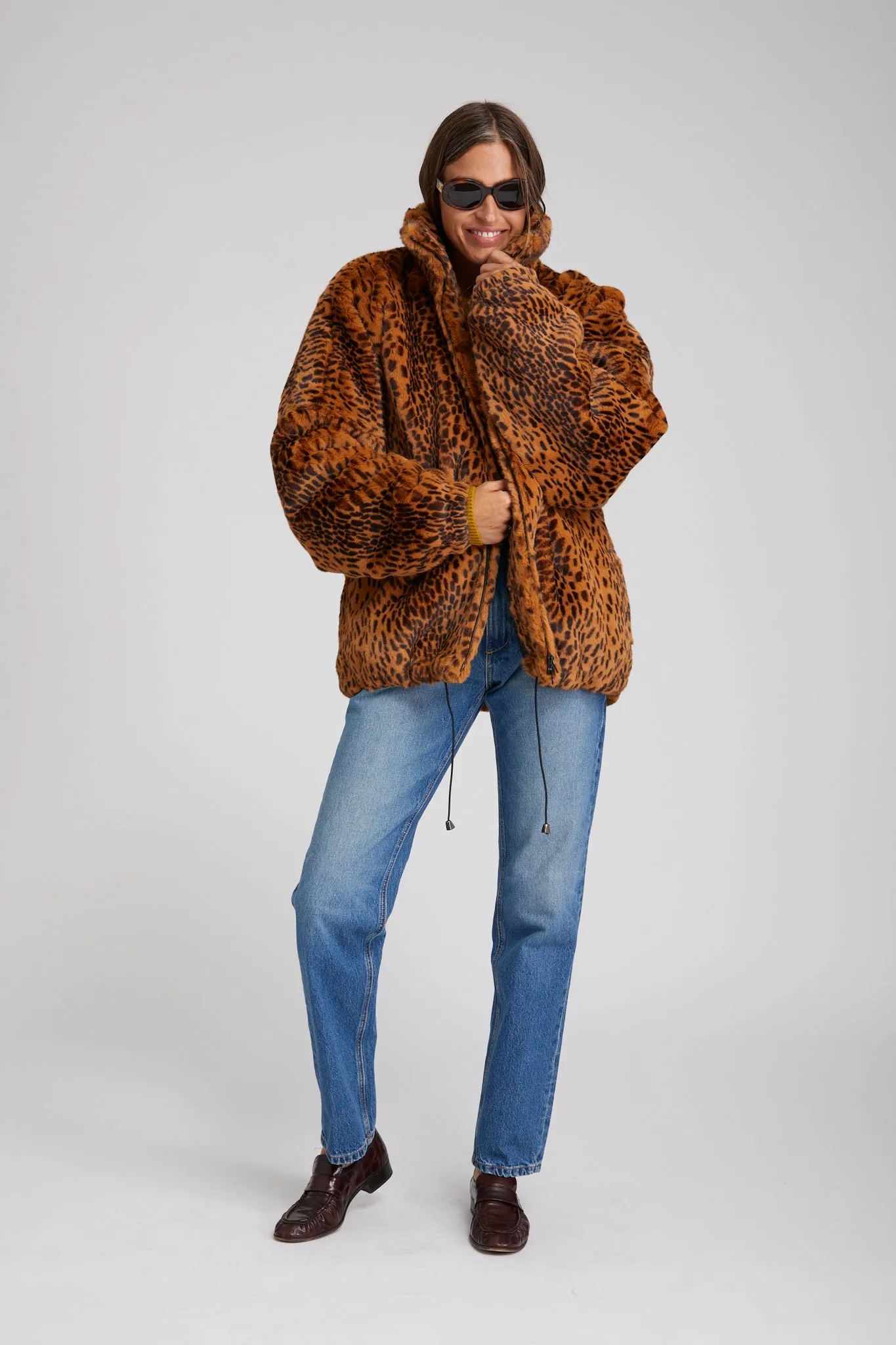 Toffee Leopard Faux Fur Oversized Jacket sold by SPRWMN