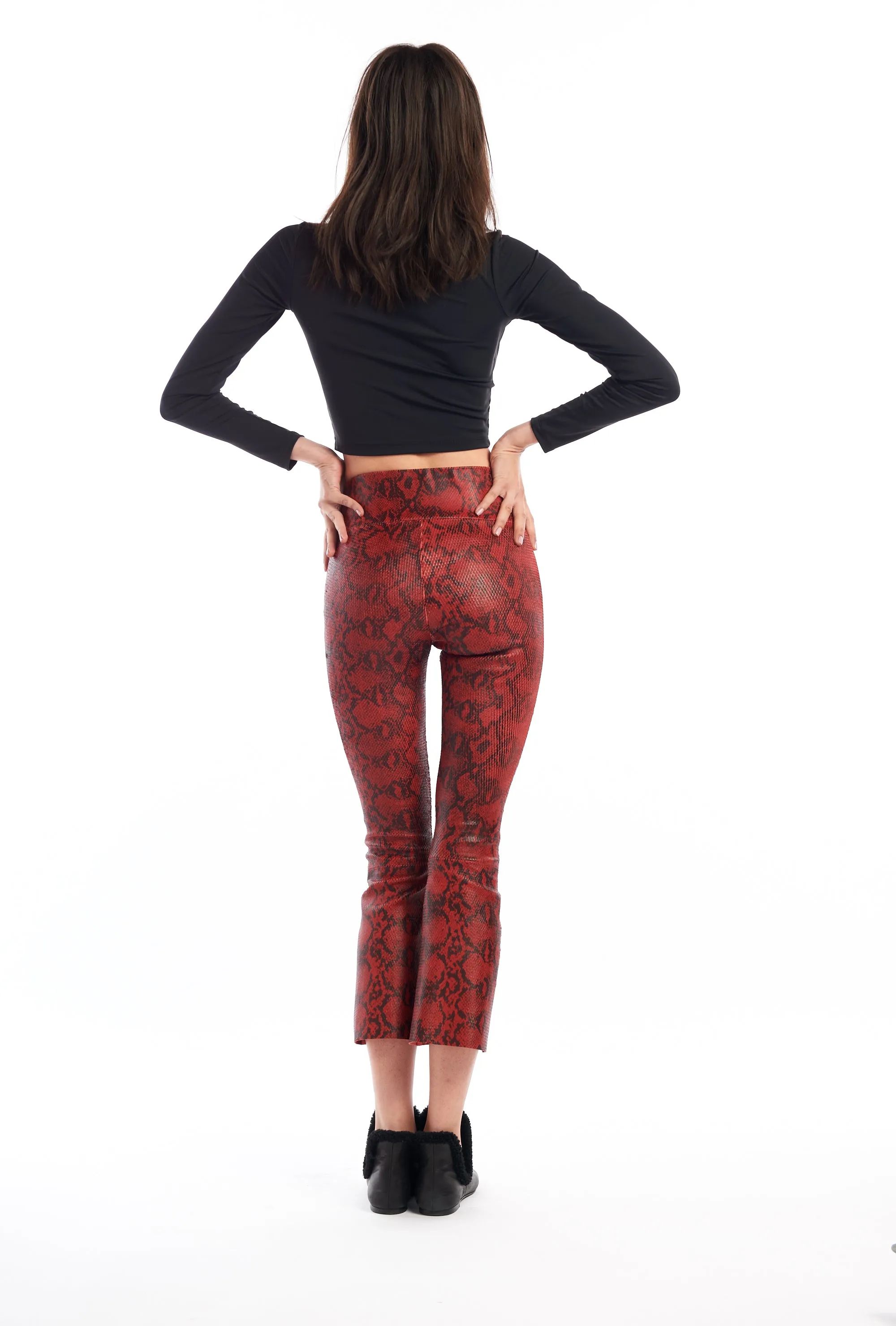 Blood Red Snake Print Leather Crop Flare Legging sold by SPRWMN product image thumbnail 4