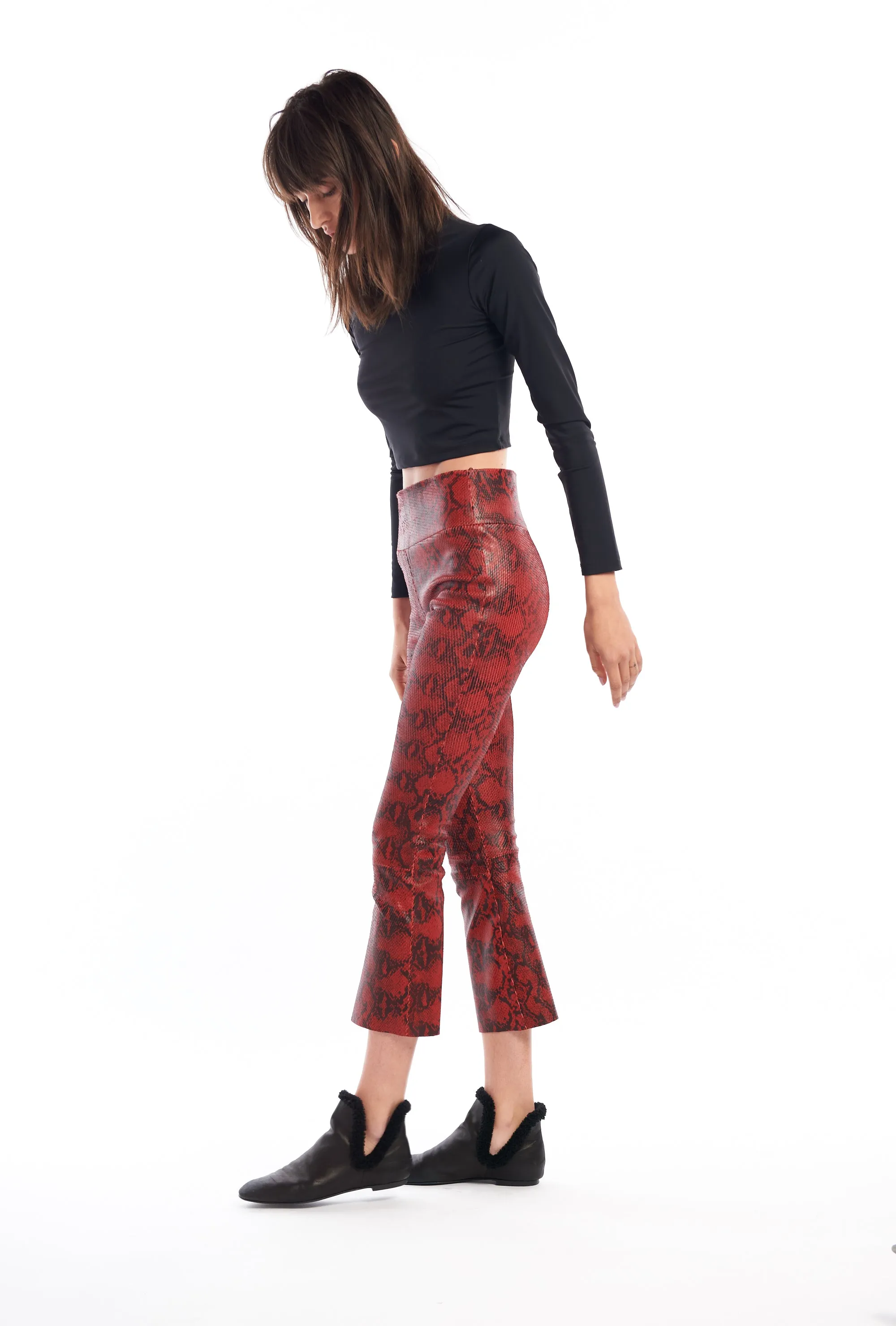 Blood Red Snake Print Leather Crop Flare Legging sold by SPRWMN product image thumbnail 2