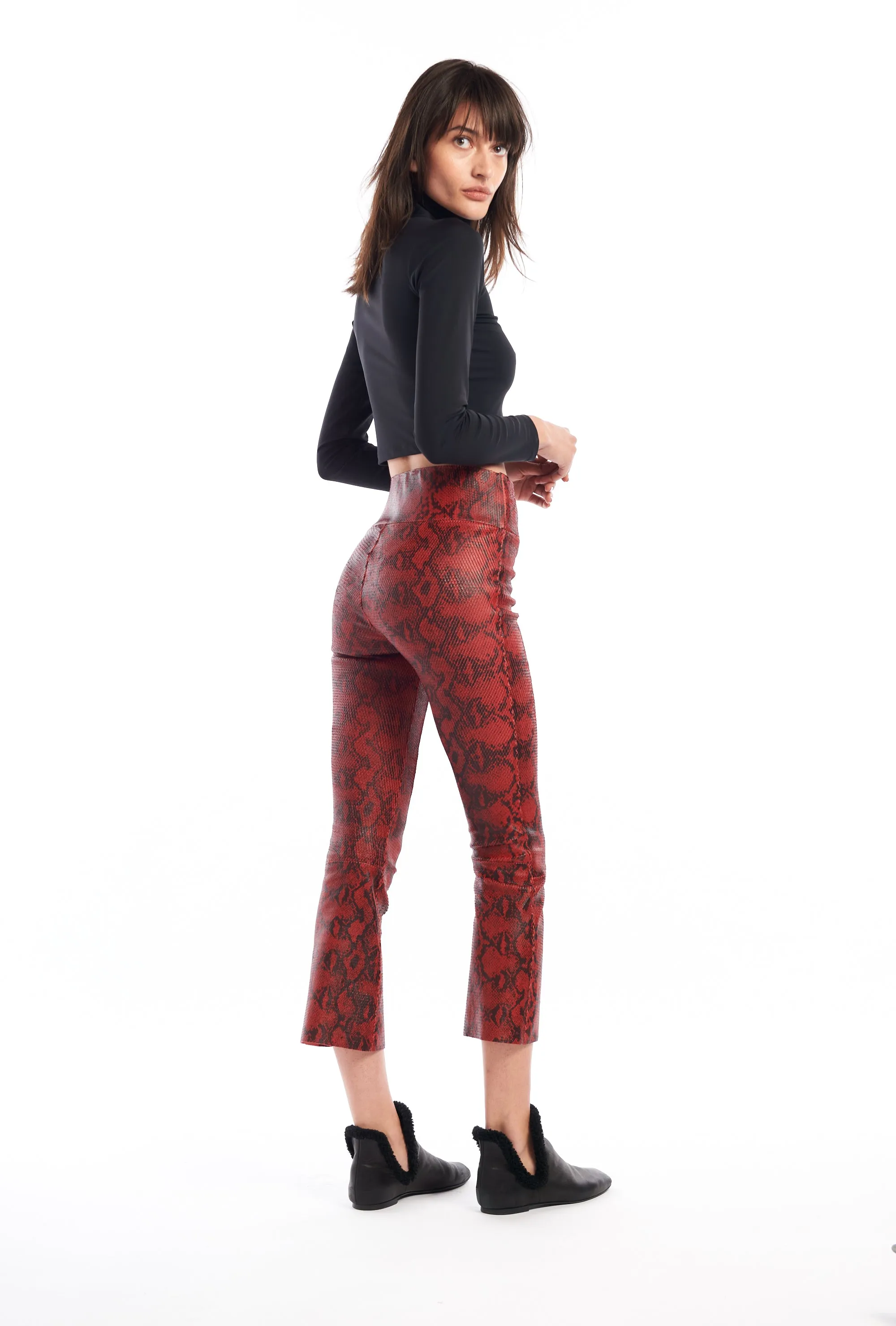 Blood Red Snake Print Leather Crop Flare Legging sold by SPRWMN product image thumbnail 3