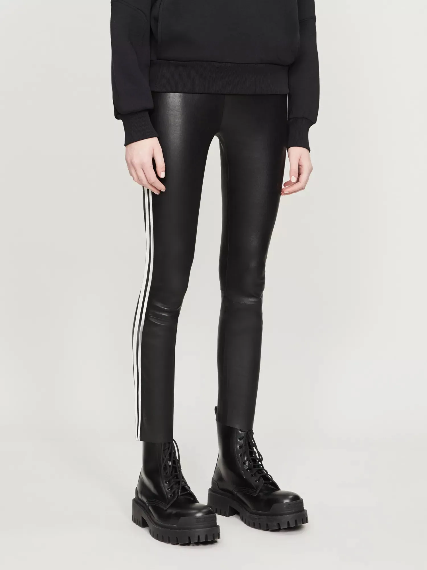 Black and White Stripe Leather Athletic Ankle Legging sold by SPRWMN product image thumbnail 3