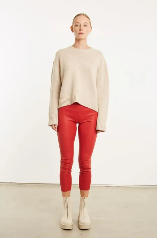Red Leather Crop Leggings sold by SPRWMN